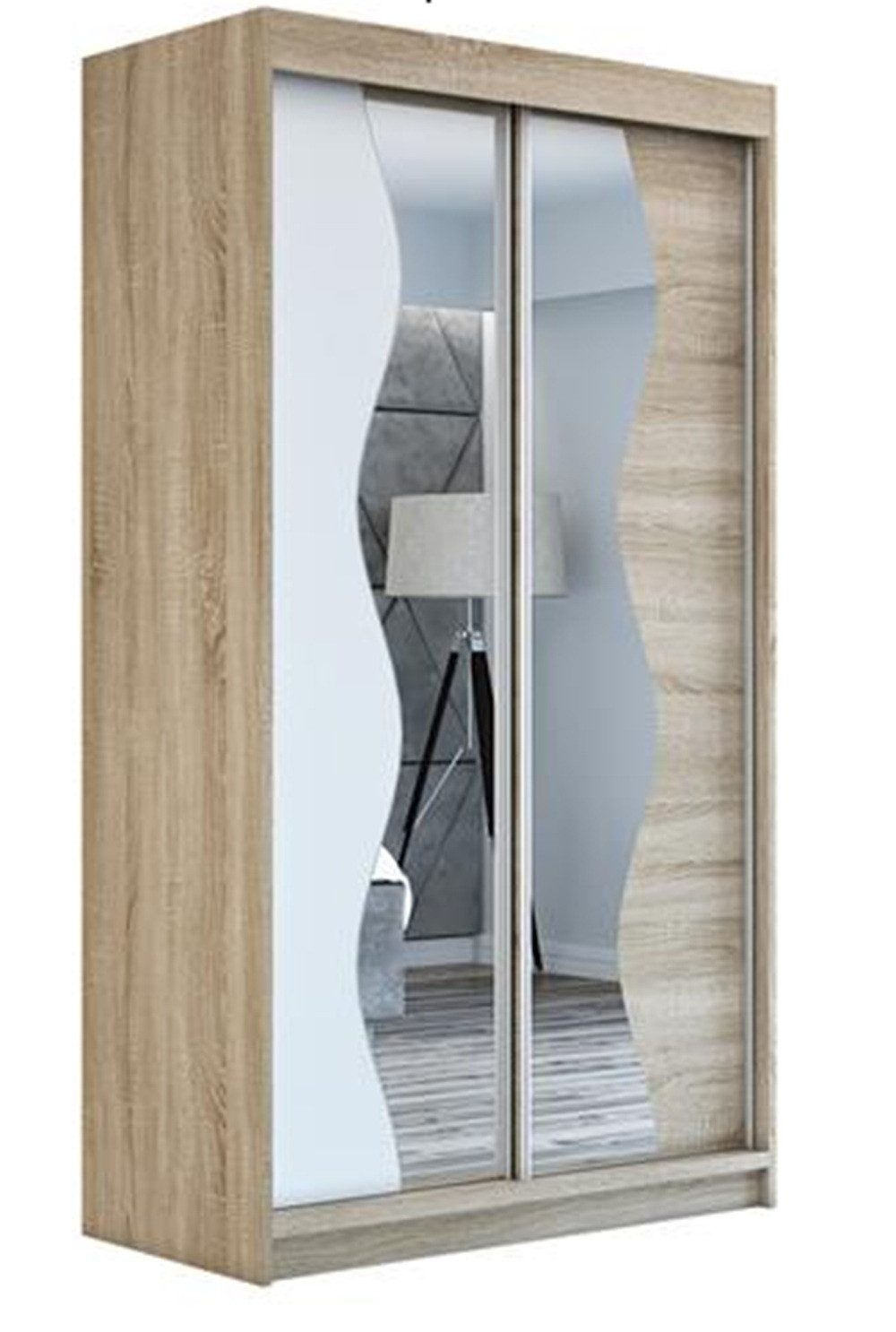 A&J MöbelLand GmbH Schiebetürenschrank RIMO mit Spiegel (TOP ANGEBOT! TOP PRODUKT! Wählen Sie das ideale Modell für Ihr Schlafzimmer) Breite: 120 cm, 160 cm, 180 Höhe: 215 cm, Tiefe: 59,5 cm