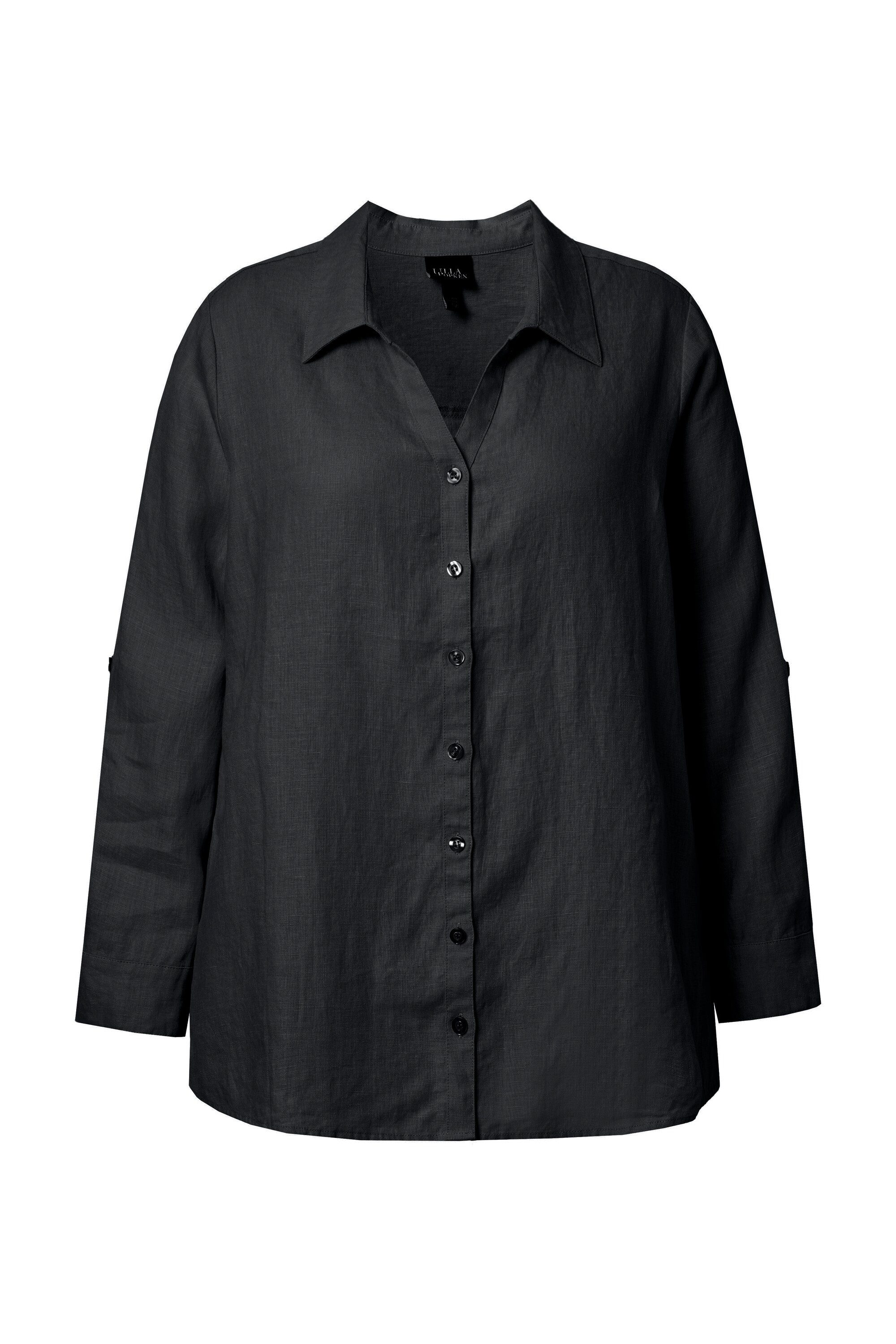 Ulla Popken Hemdbluse Bluse Leinen offener Kragen Langarm günstig online kaufen