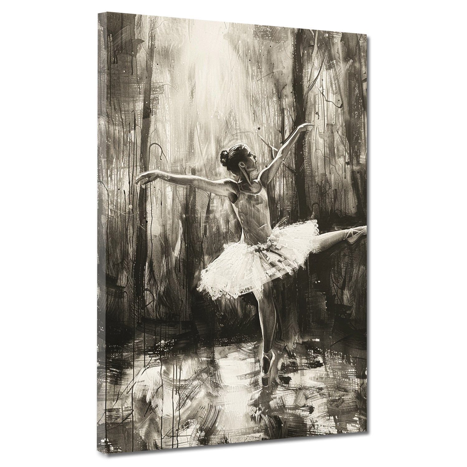 Artedinoi Leinwandbild Ballerina klassisch Schwarz-Weiß Tusche Leinwandbild Wandbild XXL, Ballerina, Schwarz-Weiß