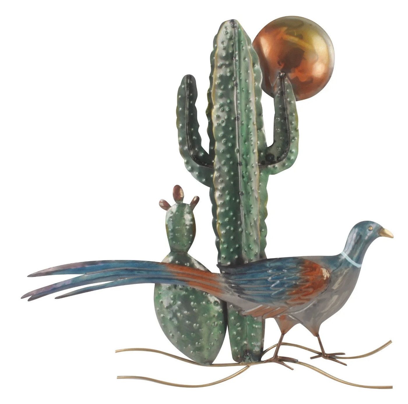 Wanddekoobjekt Wanddeko Vogel vor Kaktus Metall Wandbild Deko Skulptur Figur Objekt
