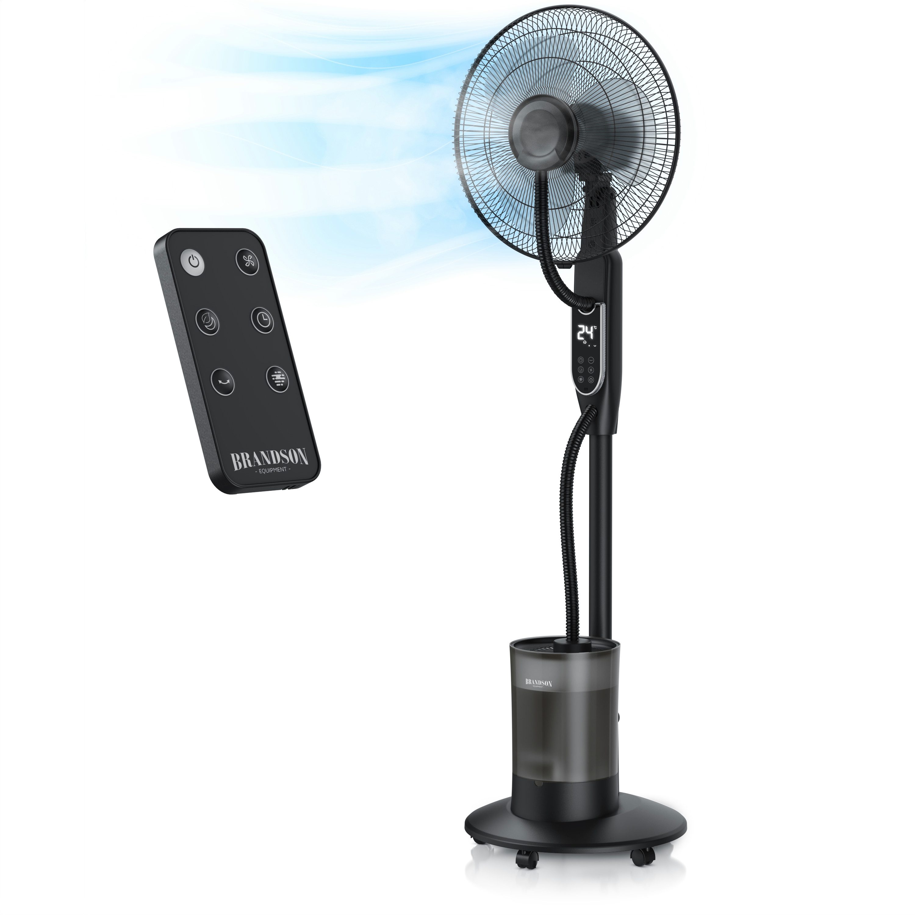 Brandson Standventilator mit Wasserkühlung, leise, Oszillation, Ultraschallvernebler, 4 Modi, Sieger Life & Living Award 2026, 3 Nebelstufen, Fernbedienung, Timer