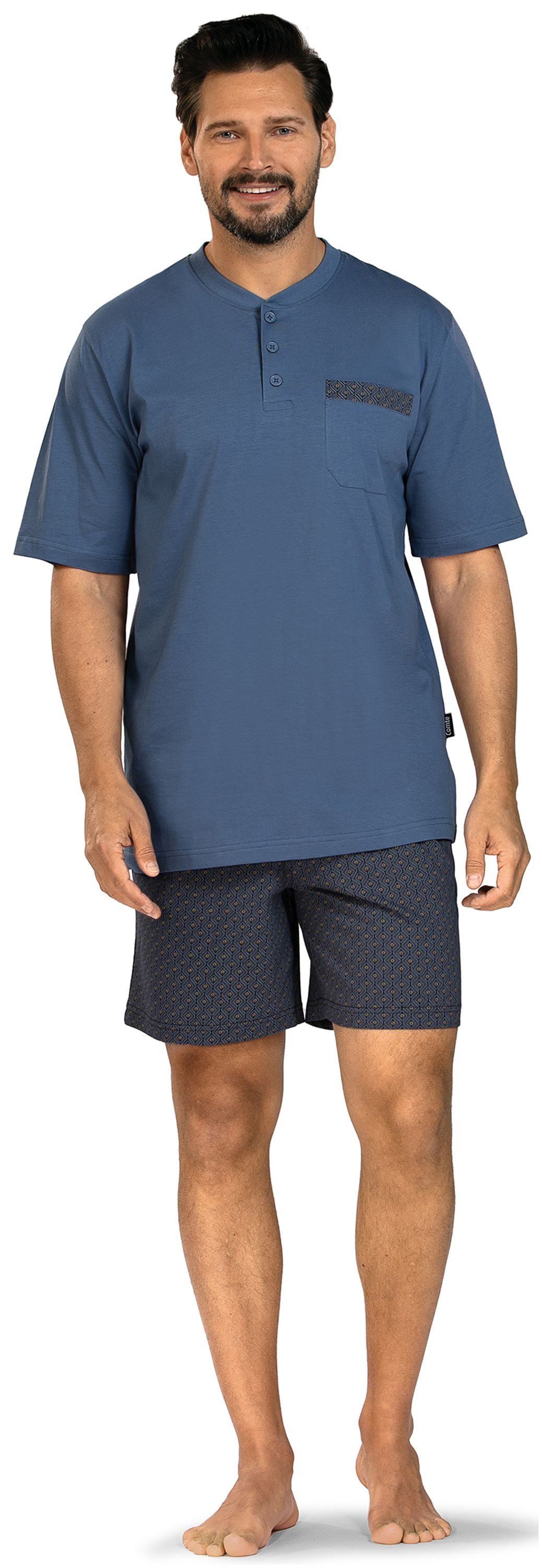 Comte Shorty Lunar Lounge (Set, 2 tlg., 2-teilig) Herren Pyjama kurz Shorty Kurzarm Baumwolle geknöpft große Größen