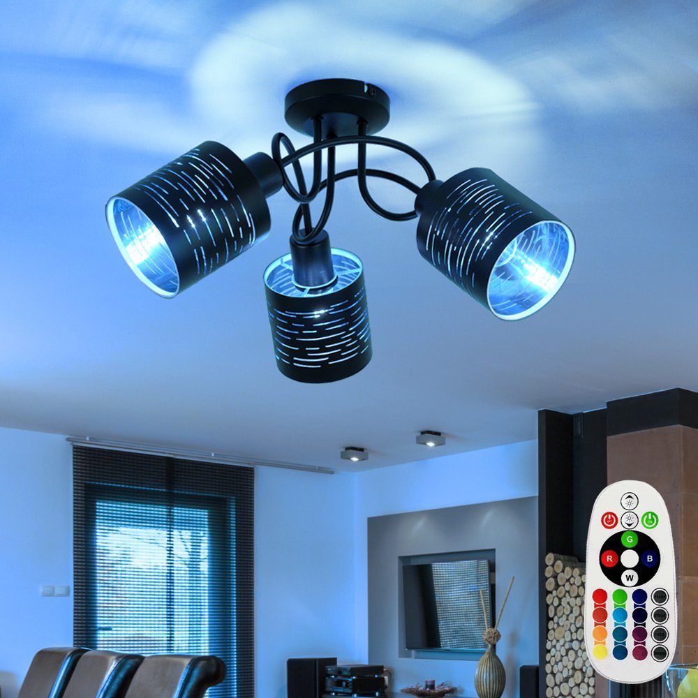 etc-shop LED Set Lampe Leuchtmittel FERNBEDIENUNG Decken inklusive, Zimmer Farbwechsel, im Deckenleuchte, Rondell Ess Warmweiß, Gold Spot Muster