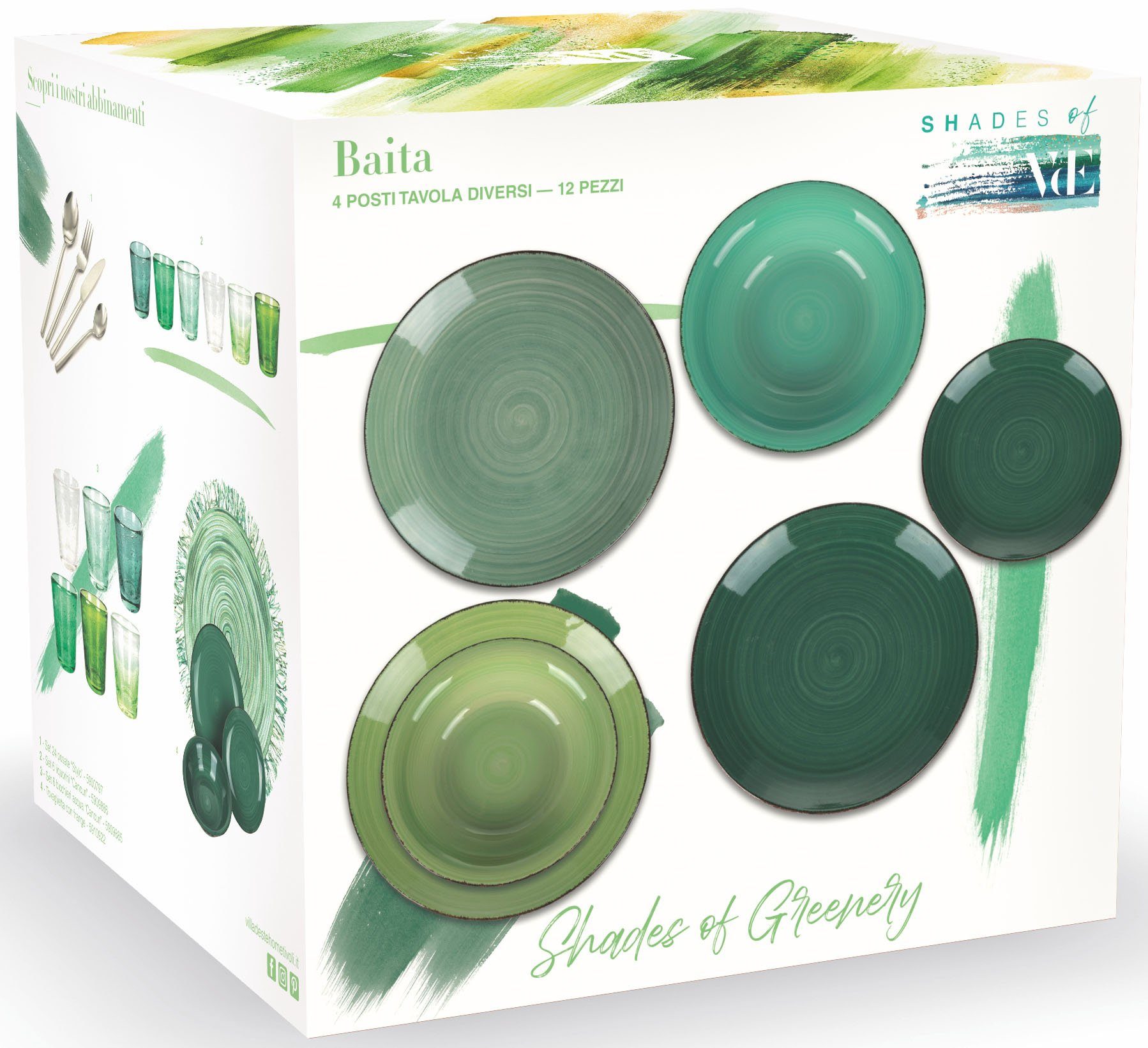 Geschirr-Set Service, Personen, Teile, für Villa Steinzeug, (12-tlg), Personen d'Este Tafelservice, Greenery Baita 4 Teller-Set 4 12