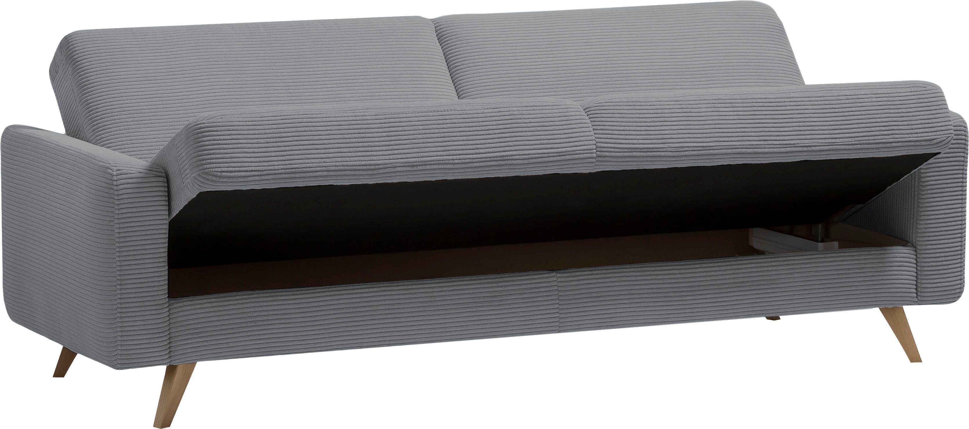 exxpo - fashion und Samso, sofa Bettfunktion grey 3-Sitzer Bettkasten Inklusive
