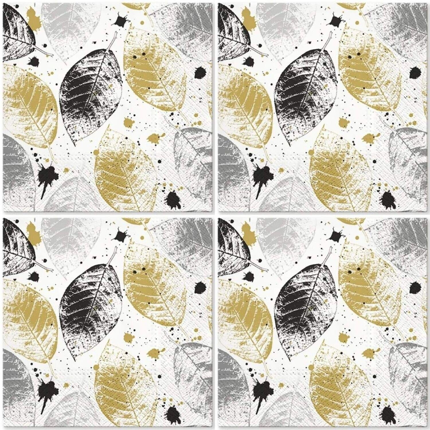 Tete a Tete Papierserviette 20 Stück ca. 33x33cm 3-lagig, Blätter, Laub - Leaves Print Gold