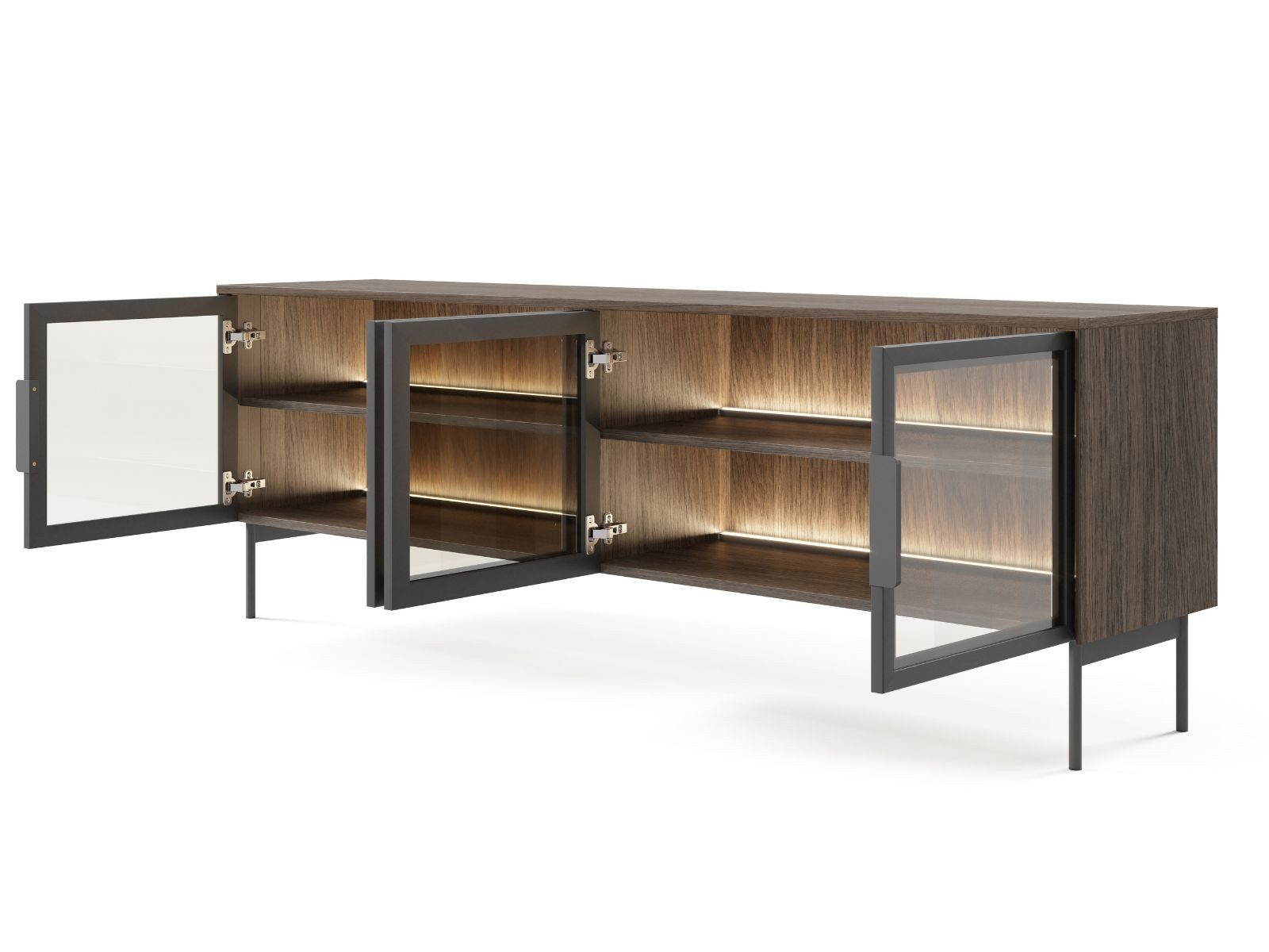 Compleo TV-Schrank mit 4 Türen, Elegant design, Glasstüren, Lowboard,Fernsehschrank