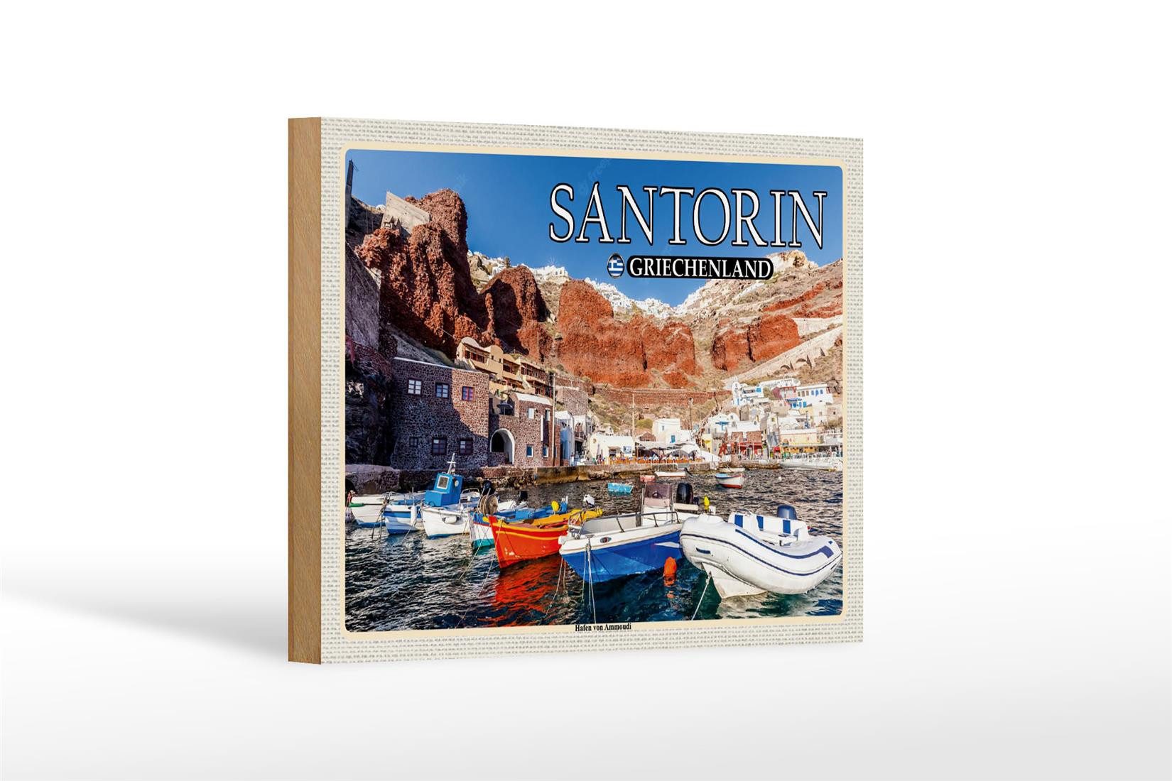Holzbild Reise 18x12 cm Santorin Griechenland Hafen von Ammoudi