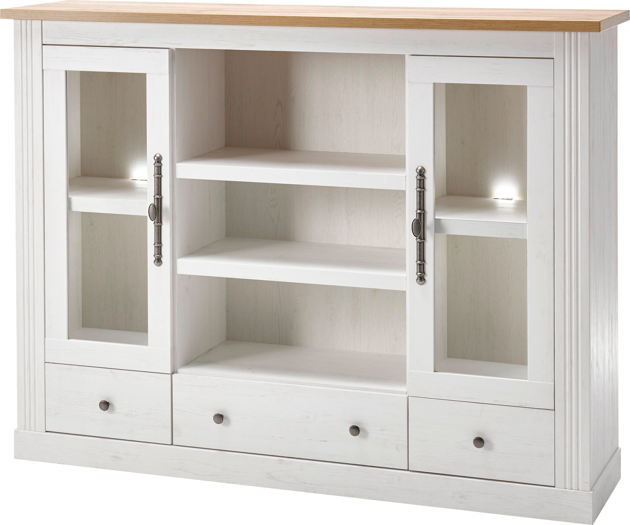 OTTO home Highboard Westminster, Schrank im Landhausstil, Hochkommode, Stauraumelement, Metallgriffe, ausreichend Stauraum, in 2 Farben erhältlich