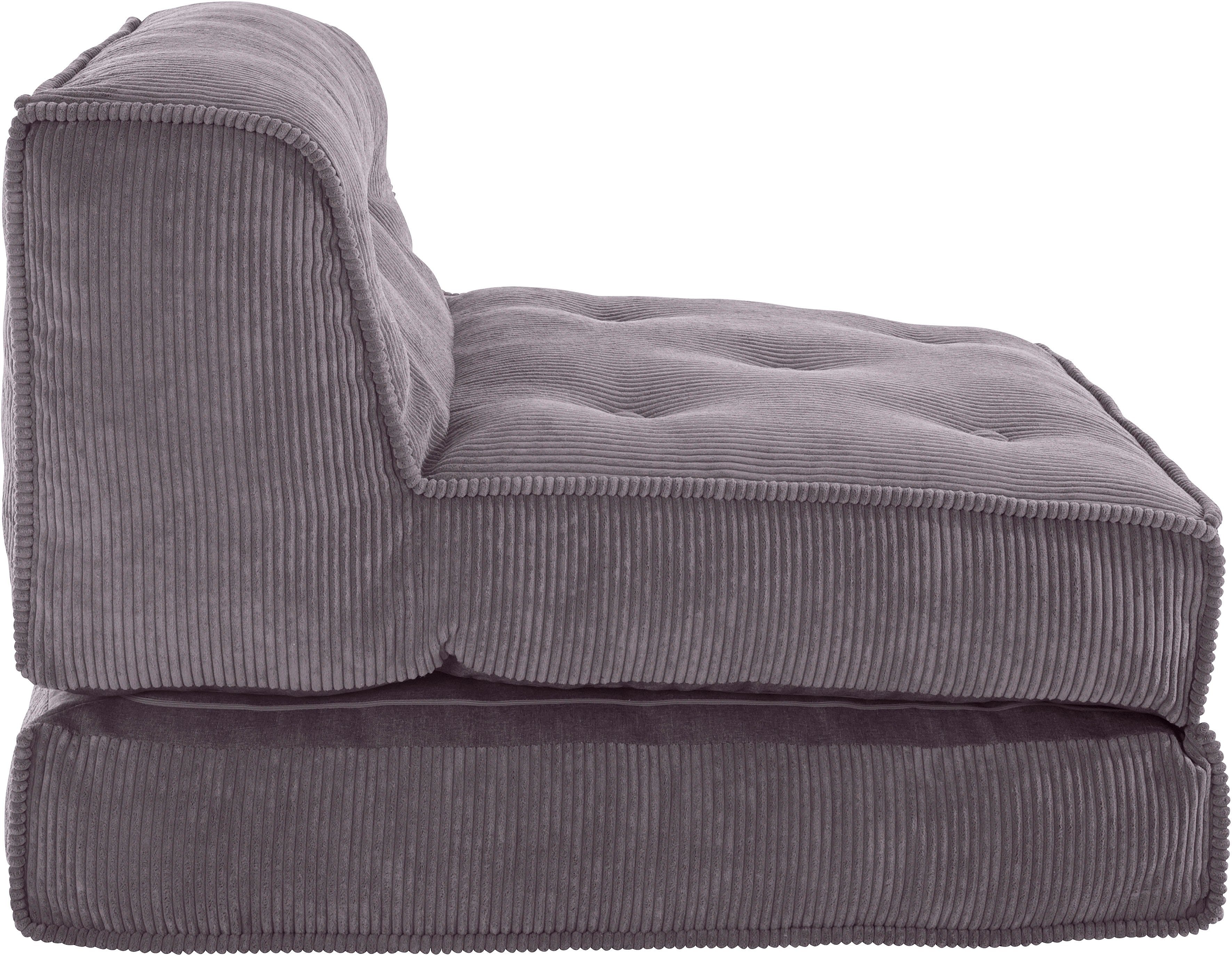 | grau in grau mit INOSIGN Pia, | Pouf-Funktion. Loungesessel aus grau Cord, Sessel Schlaffunktion, 2 Größen,