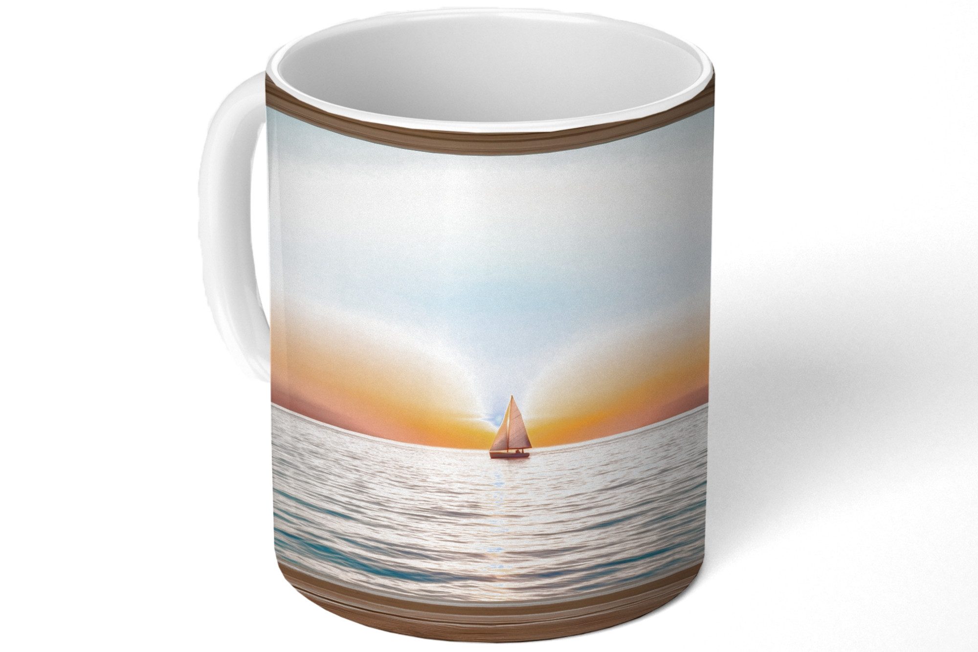 MuchoWow Tasse Transparenter Blick - Meer - Boot - Sonnenuntergang, 1-tlg., Keramik, Kaffeetassen, Teetasse, Becher, Kaffeebecher, Geschenk