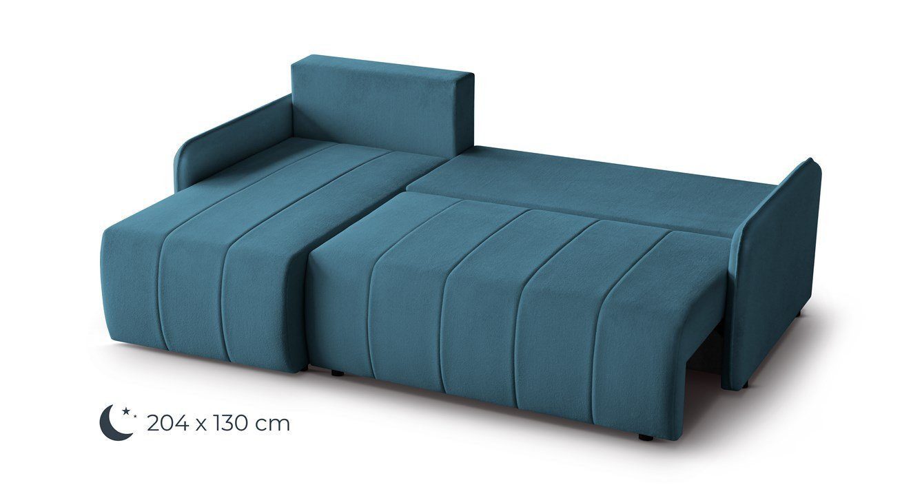 Beautysofa Ecksofa CAPRI modernes Sofa mit Schlaffunktion und Bettkasten, stilvolles Wohnzimmer-Ecksofa, Liegefläche 130×204 cm, universelle Ottomane