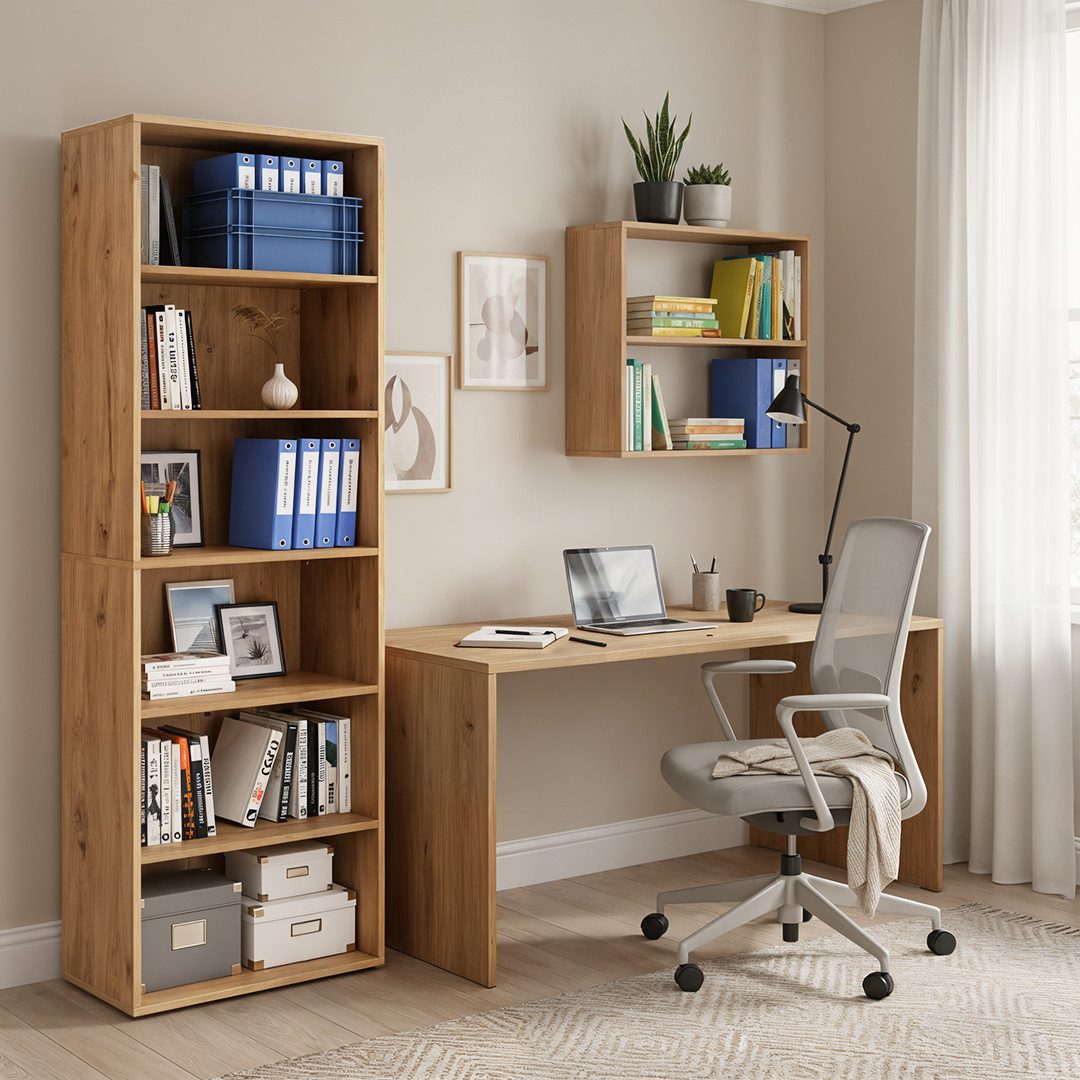 Bellamio Regal Apol Bücherregal 176 cm hoch, mit offenen Fächern & Schubladen, Standregal, Holzregal mit 6 höhenverstellbaren Fächern, 176 cm hoch – Bild 2 von 5