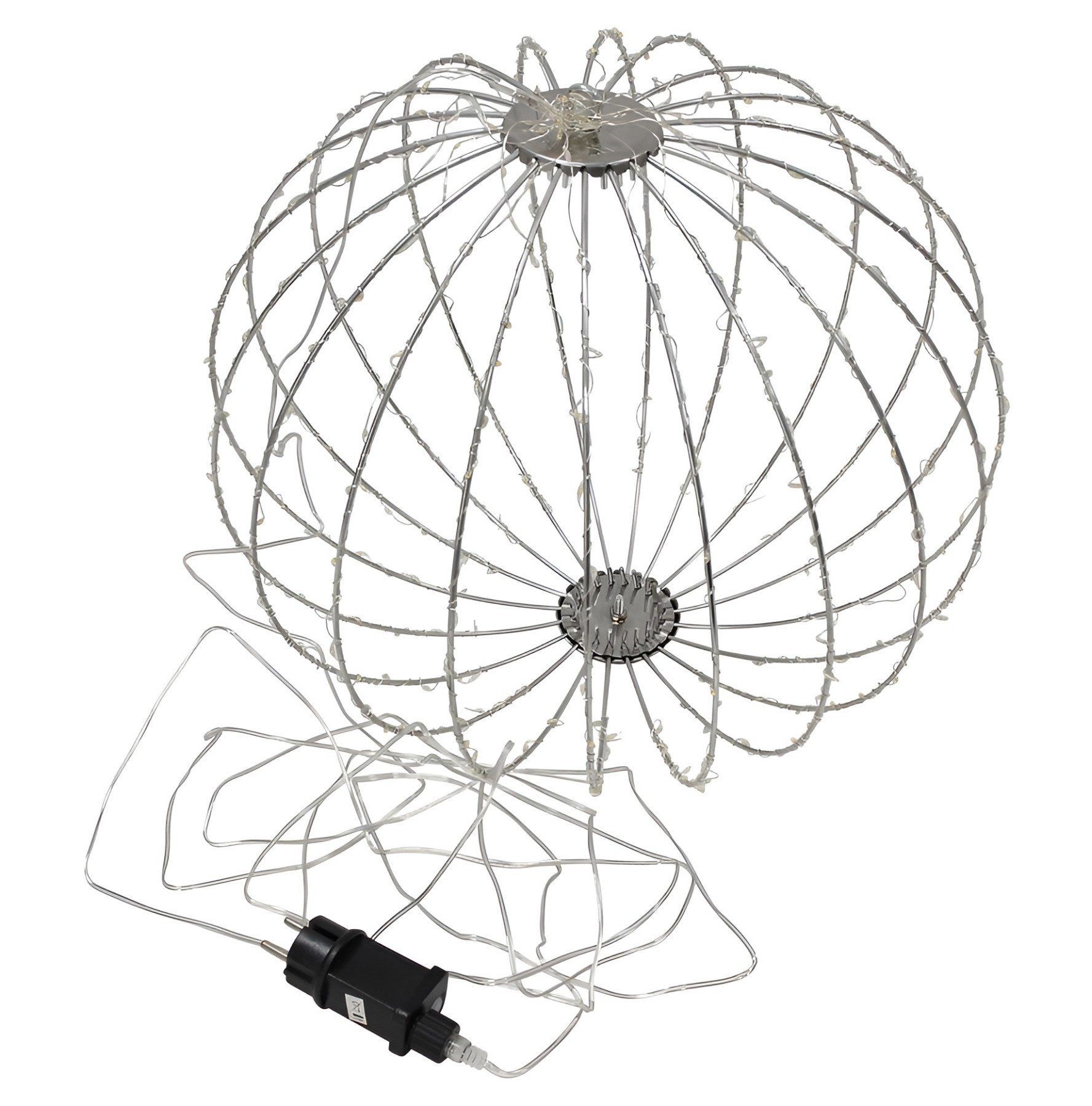 Dekoleidenschaft LED Kugelleuchte "Shine" Kugel aus Metall silber mit ca. 384 LED, Leuchtkugel mit Timer, LED fest integriert, Dekokugel Ø 40cm, Leuchtdeko, Bal – Bild 4 von 5