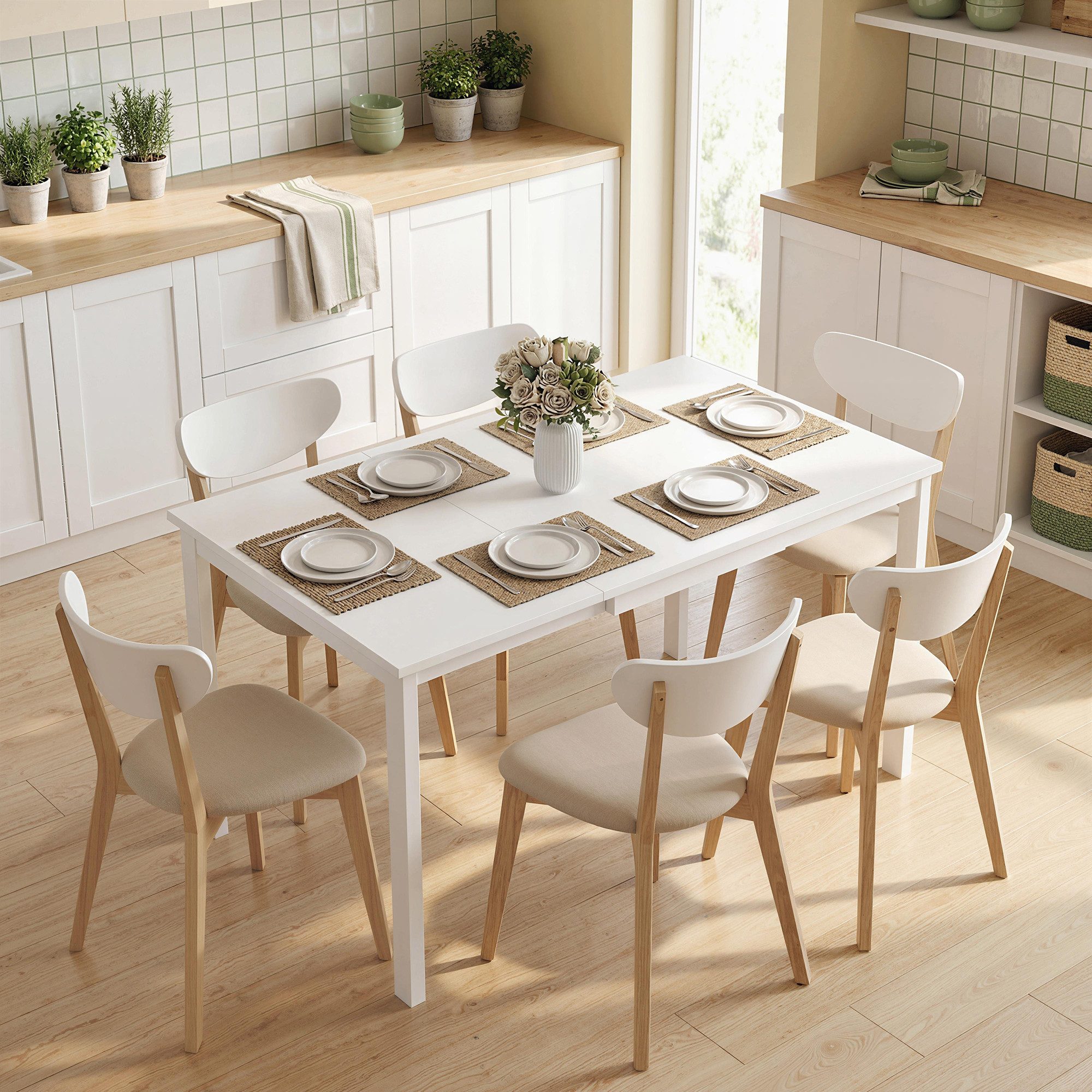 HOMCOM Esstisch Küchentisch Rechteckiger Esszimmertisch für 4-6 Personen, Weiß (1 Tisch, 1-St., 1 Tisch), Ausziehbar von 80 auf 120 cm, platzsparend, stabil