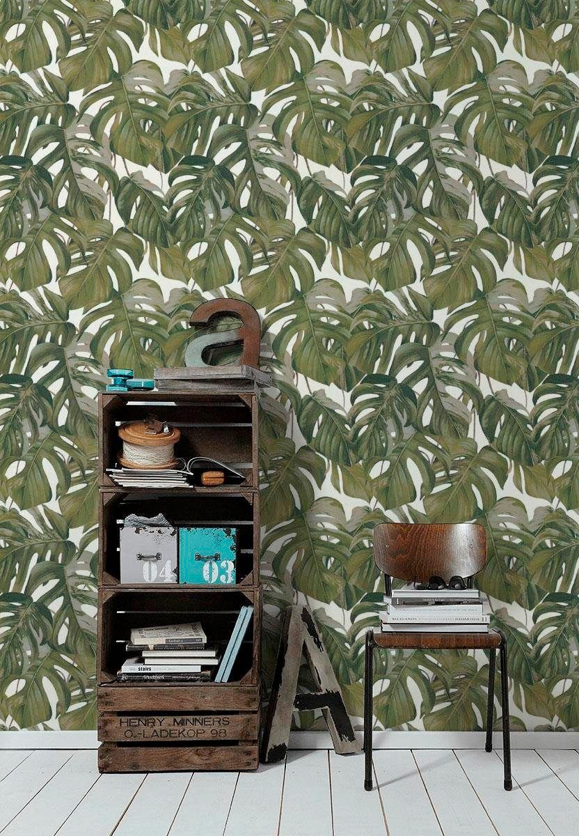 Dream dunkelgrün/weiß botanisch, BY Designer Modern Vliestapete LIVING MICHALSKY tropisch, Tapete METROPOLIS Again,