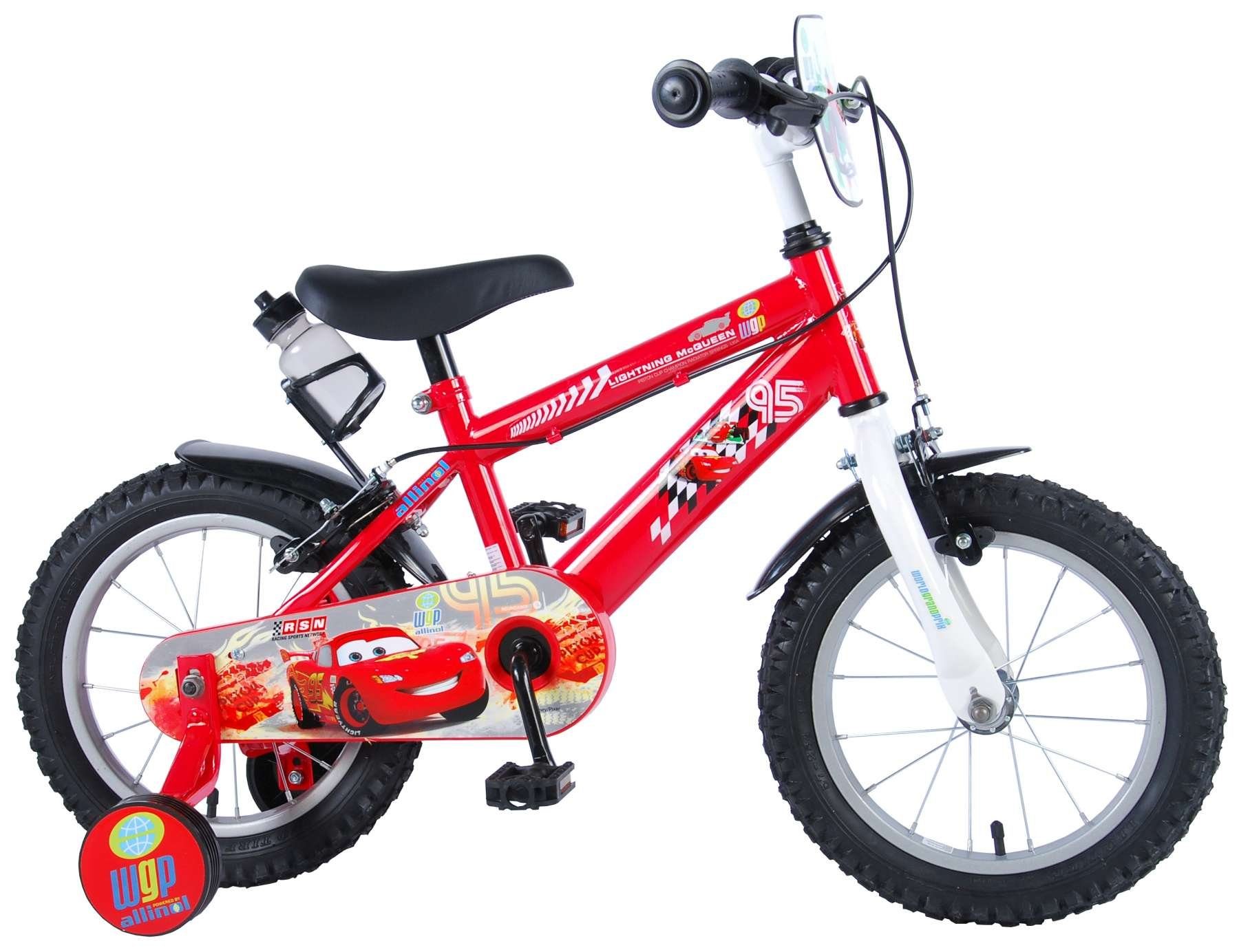 TPFSports Kinderfahrrad Disney Cars 14 Zoll, 1 Gang, (Jungs Fahrrad - Rutschfeste Sicherheitsgriffe), Kinder Fahrrad 14 Zoll mit Stützrädern - Rot