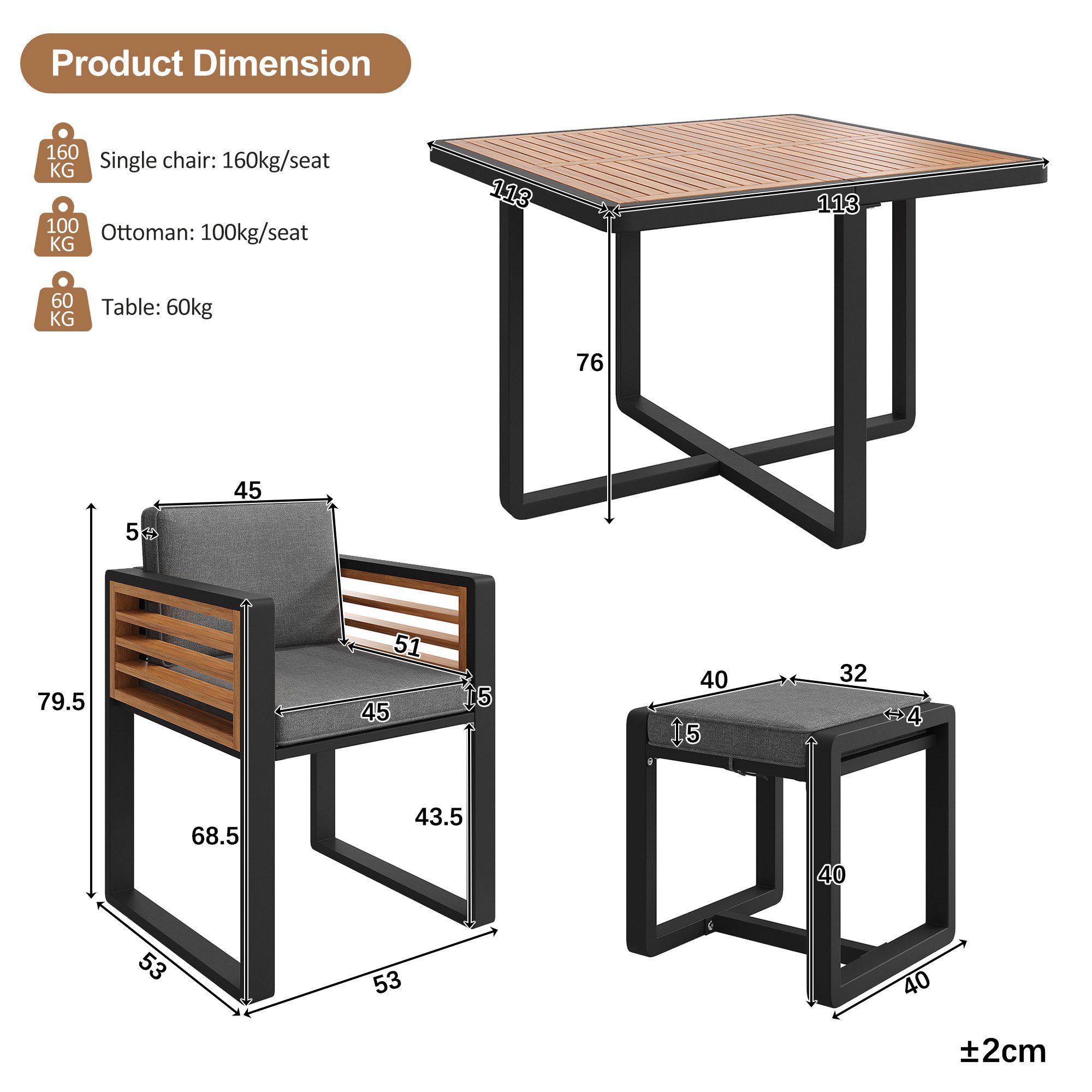 Celya Gartenlounge-Set Gartenmöbel Set, Sitzgruppe Garten Lounge Stühle mit Tisch, (Gartengarnitur Sitzgarnitur Garten Essgruppe, Hochwertige Tischplatte aus Massivholz), Terrassenmöbel Balkonmöbel Set für 6 Personen