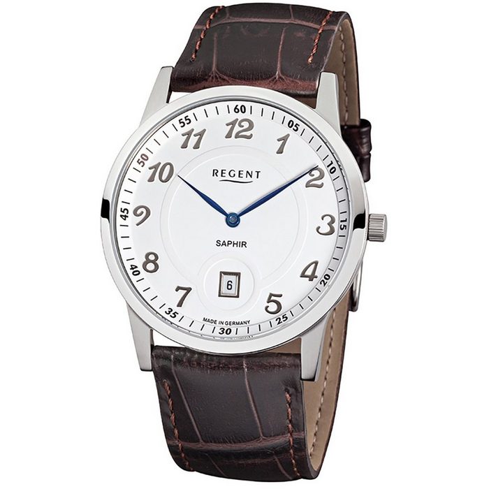 Regent Quarzuhr Regent Herren Uhr GM-1405 Leder Quarz (Armbanduhr) Herren Armbanduhr rund groß (ca. 40mm) Edelstahl Elegant
