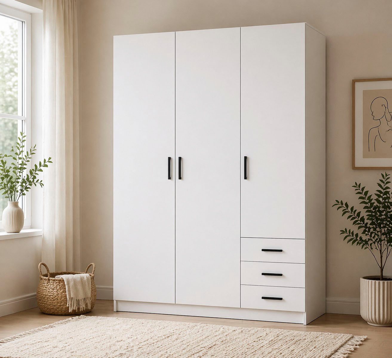 Home affaire Kleiderschrank Sprint, viel Stauraum, robuste Qualität, 3 Breiten 98, 147, 195 cm Breite 98,5/147 oder 195,5 cm, je mit Einlegeböden und Kleiderstange