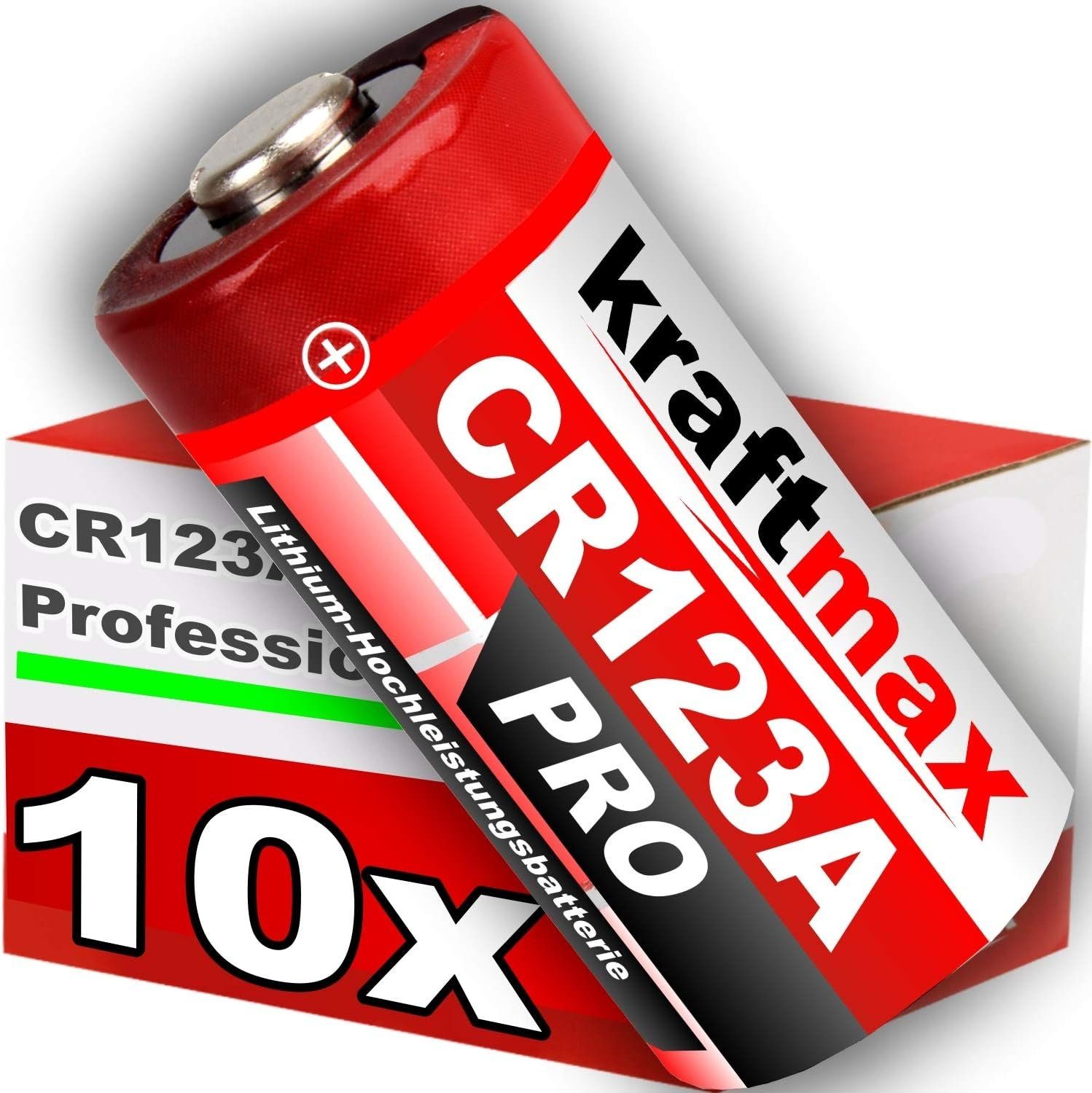 kraftmax 10er Pack CR123 / CR123A Lithium Hochleistungs- Batterie Batterie, (3 V V, 1 St), Hohe Energiedichte bei kompakter Bauform
