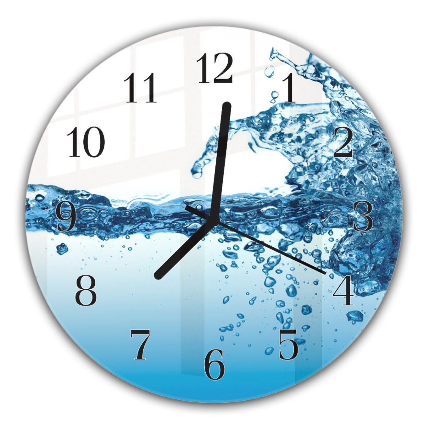 Wasser Glas Rund auf 30 - Motiv Primedeco mit Wasserspritzer und Durchmesser Wanduhr mit cm aus Quarzuhrwerk Wanduhr