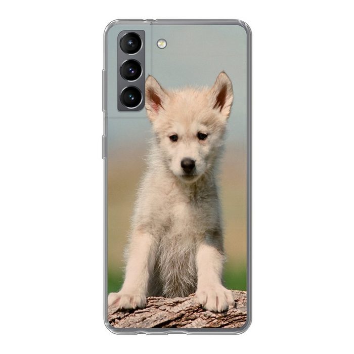 MuchoWow Handyhülle Wolf - Kind - Holz Phone Case Handyhülle Samsung Galaxy S21 Silikon Schutzhülle