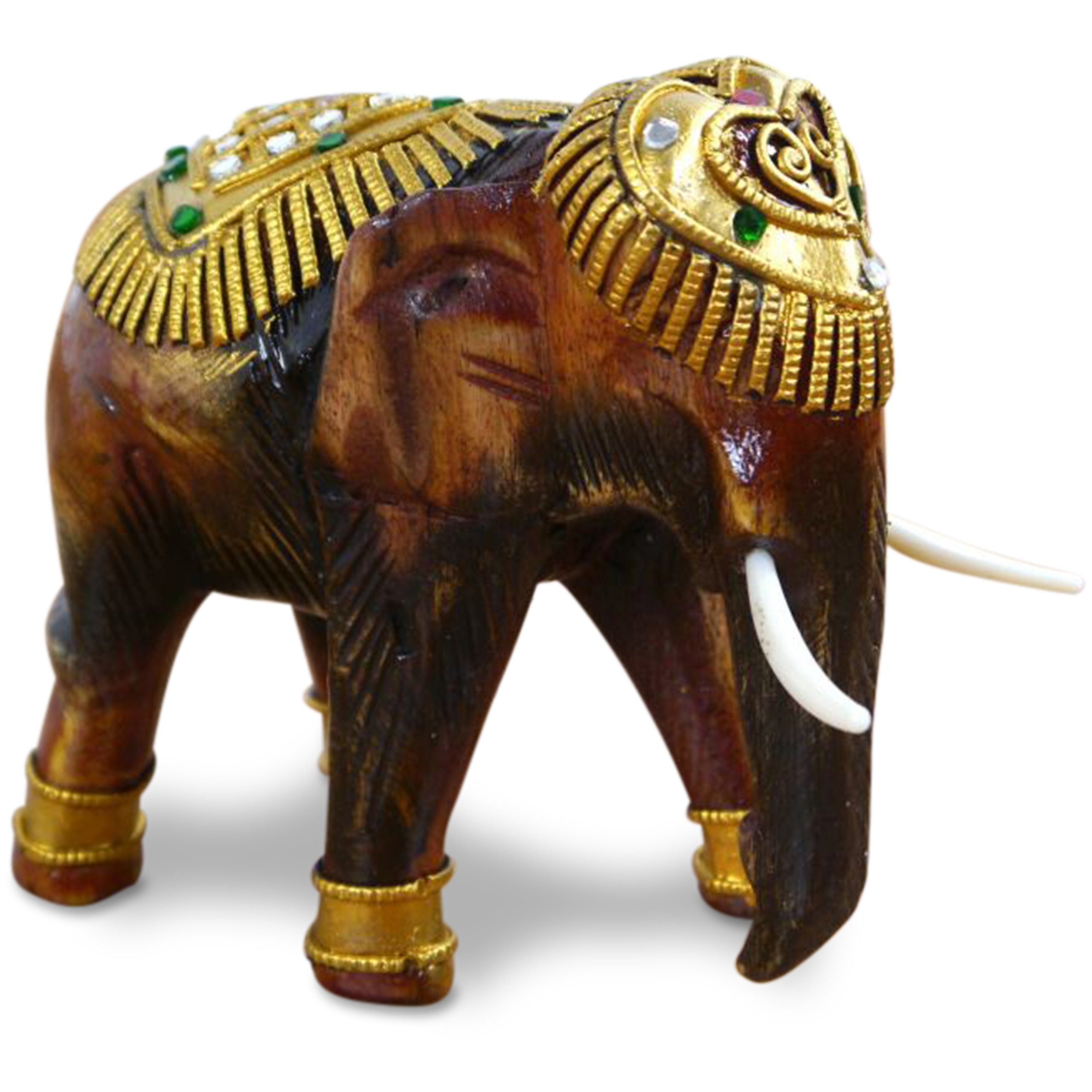 livasia Tierfigur Holzelefant mit Glitzersteinen, Rüssel hängend (3 Höhen: 14/21/32cm), handgefertigt