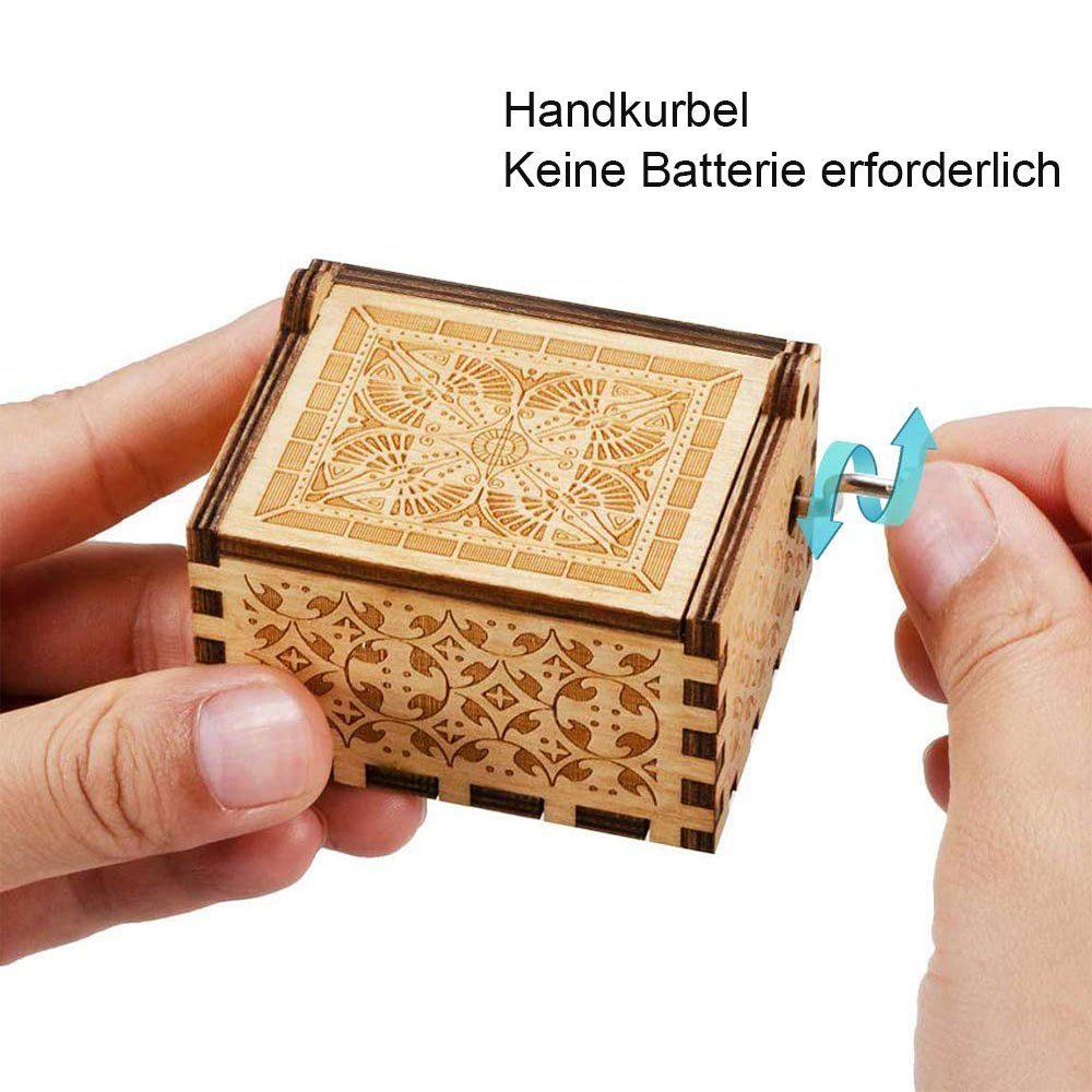 Geschnitzte hölzerne Handkurbel-Spieluhr-antike Geburtstags-Geschenk-Verzierung 
