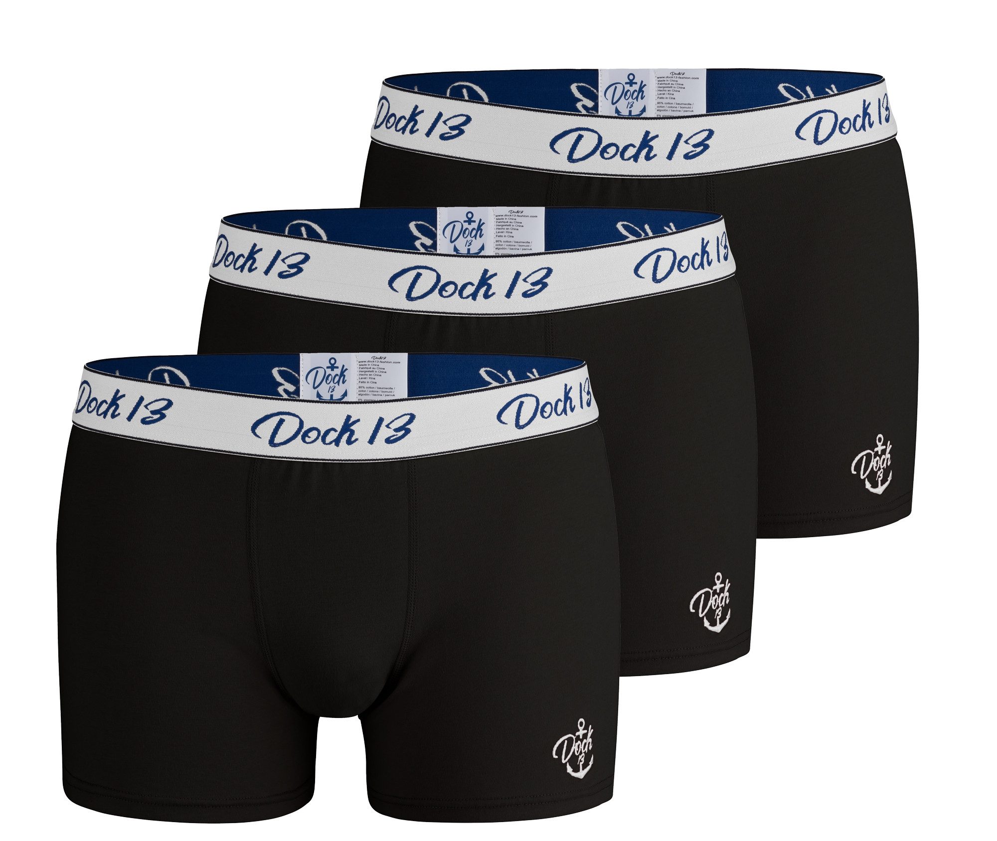Dock13 Retro Boxer Dock13 Männer Unterhosen (3er Pack Boxershorts (3er-Set, 3-St., 3er-Pack) gewebter Bund, Logo als Stickerei