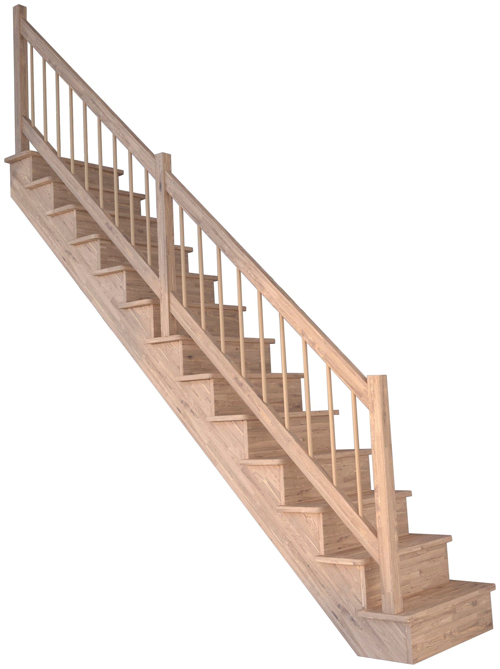 Starwood Systemtreppe Massivholz Lindos, Holz-Holz 300 geschlossen, Wangenteile Durchgehende bis Geländer, Geschosshöhen cm, für Design Stufen