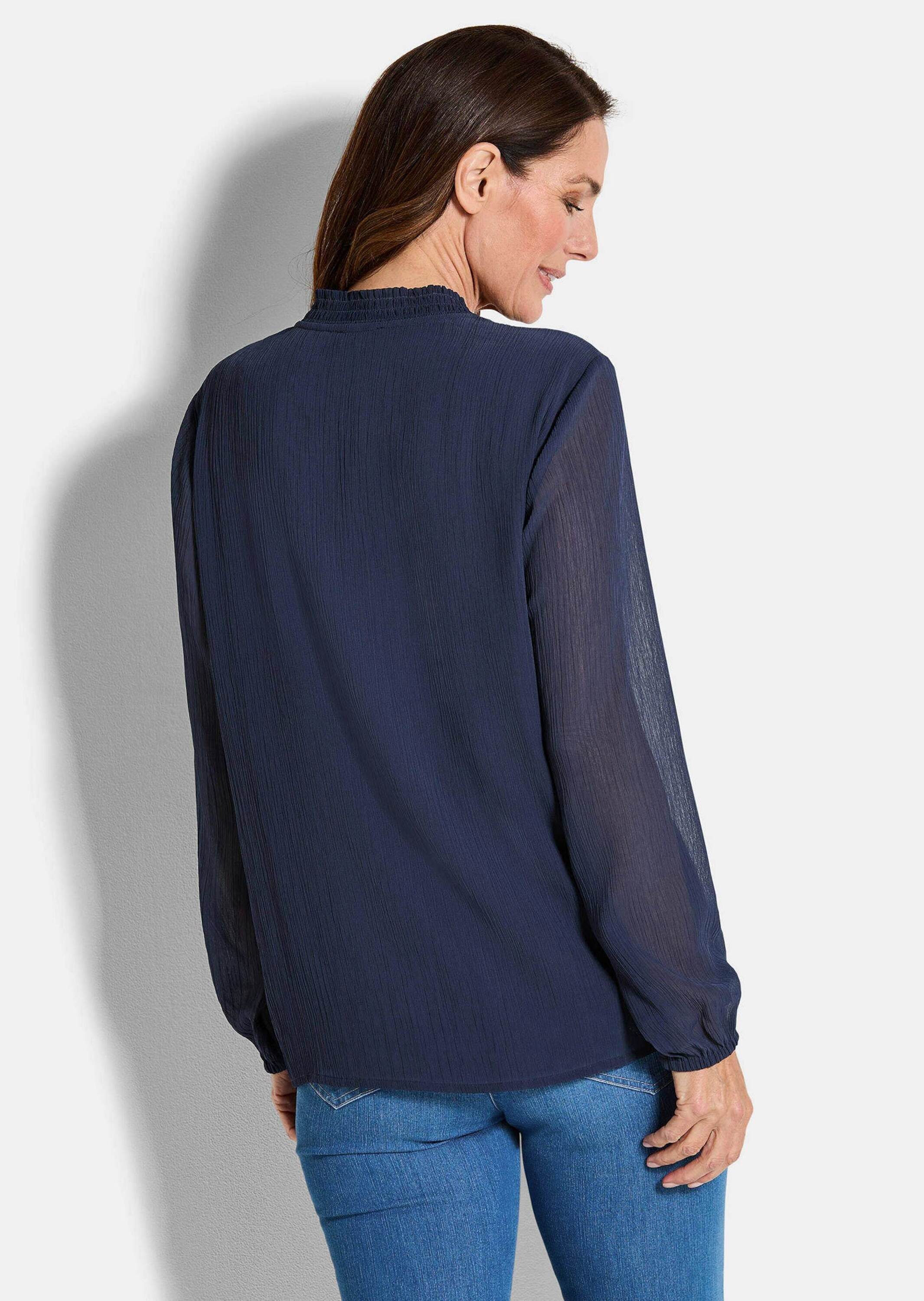 GOLDNER Chiffonbluse Elegante Jersey-Bluse mit Rundhals Viskosebluse mit Rundhalsausschnitt und Langarm