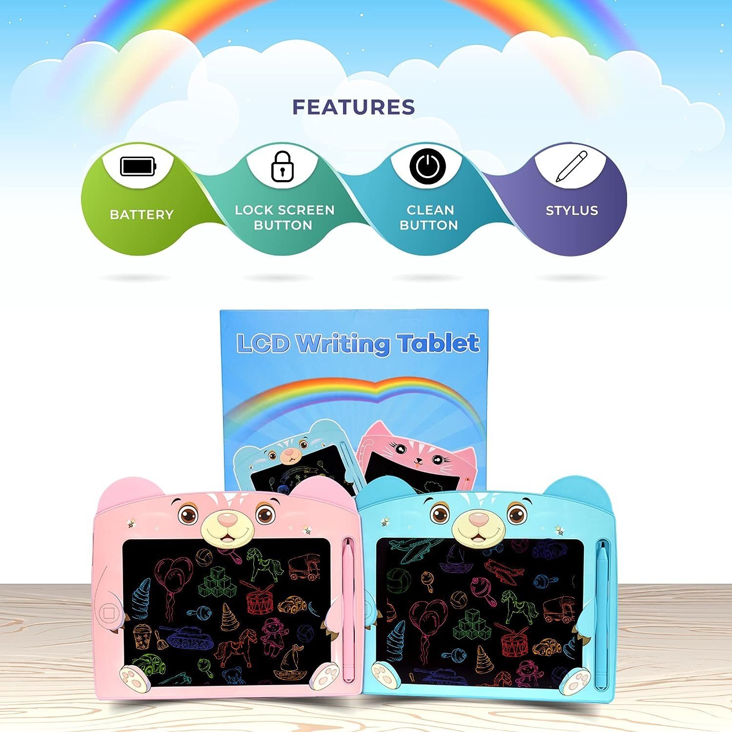 Wiztex Tablett Blue Rosa Kinder für löschbares LCD 12 Tablet Writing Zeichenblock farbiges Lernen Zoll