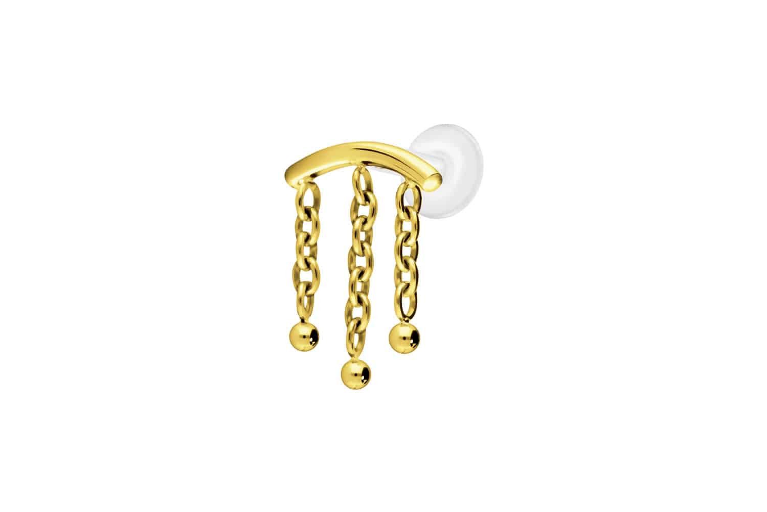 PIERCINGLINE Piercing-Set PTFE Labret mit Innengewinde + Titan-Aufsatz BOGEN + 3 KETTEN (Labrets, 1-tlg)