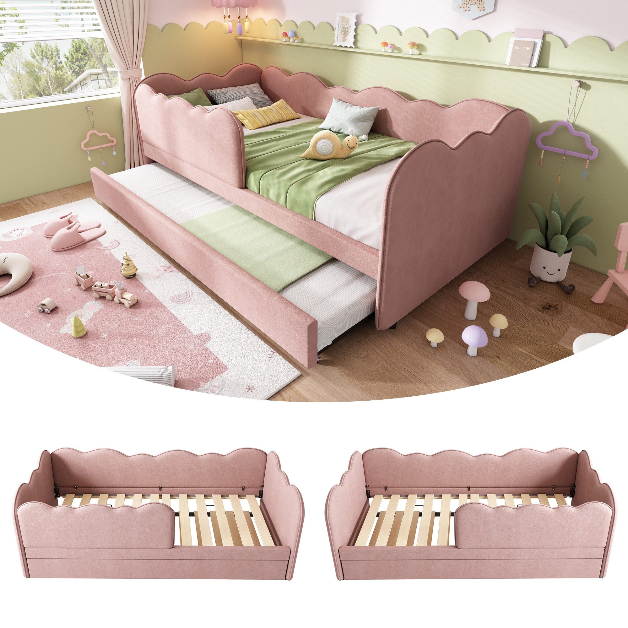 Flieks Daybett, Polsterbett Tagesbett Schlafsofa Kinderbett 90x190cm mit Ausziehbett
