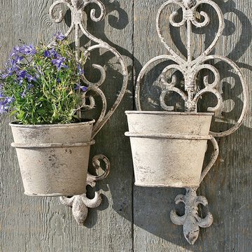 DESIGN DELIGHTS Wanddekoobjekt 2er Set Wand Blumentopf Halter "HERBAL" Metall antik-grau