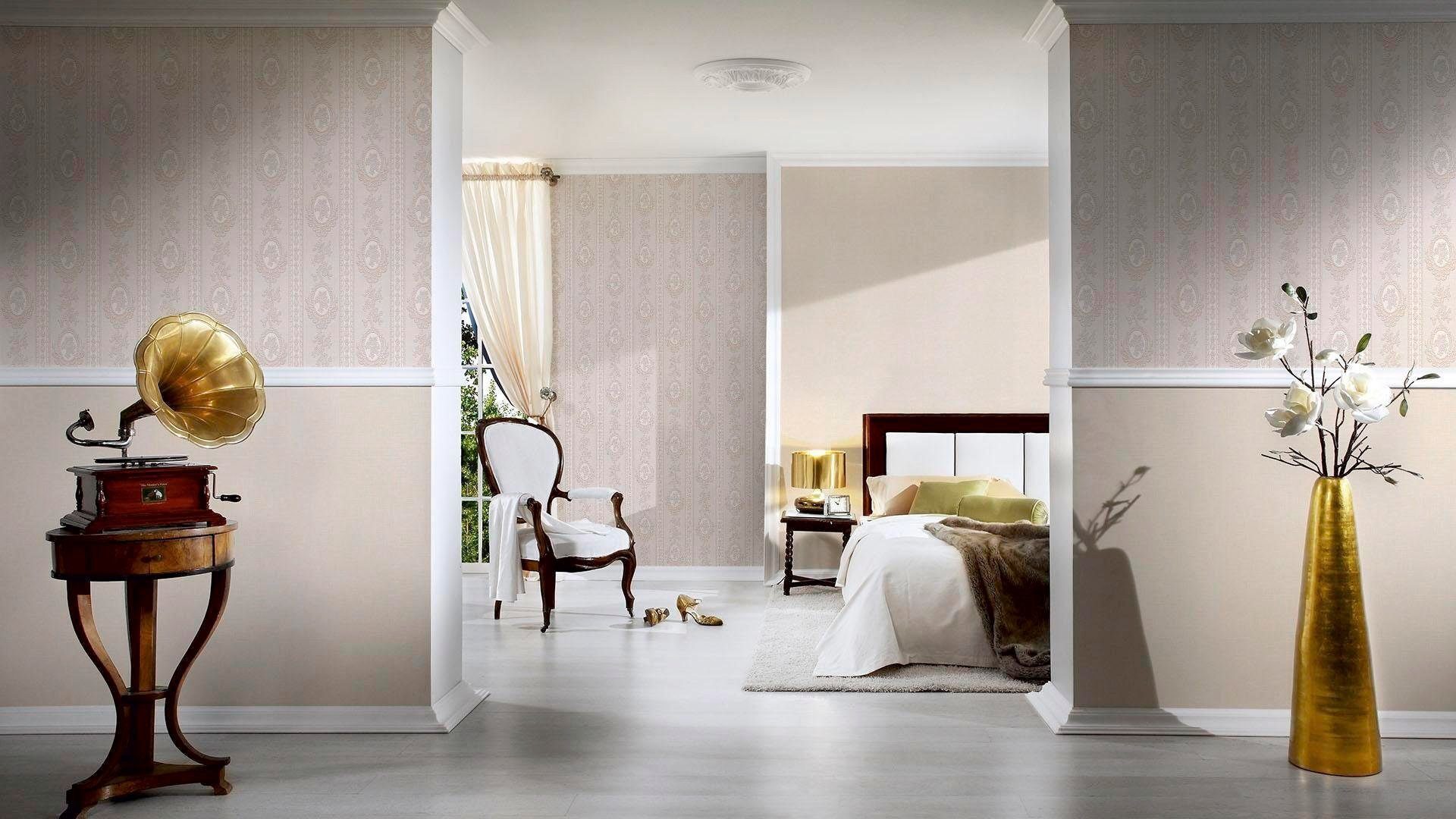living walls Schaumtapete Belle Epoque 1861, (1 St), Streifen Tapete Barock Metallic