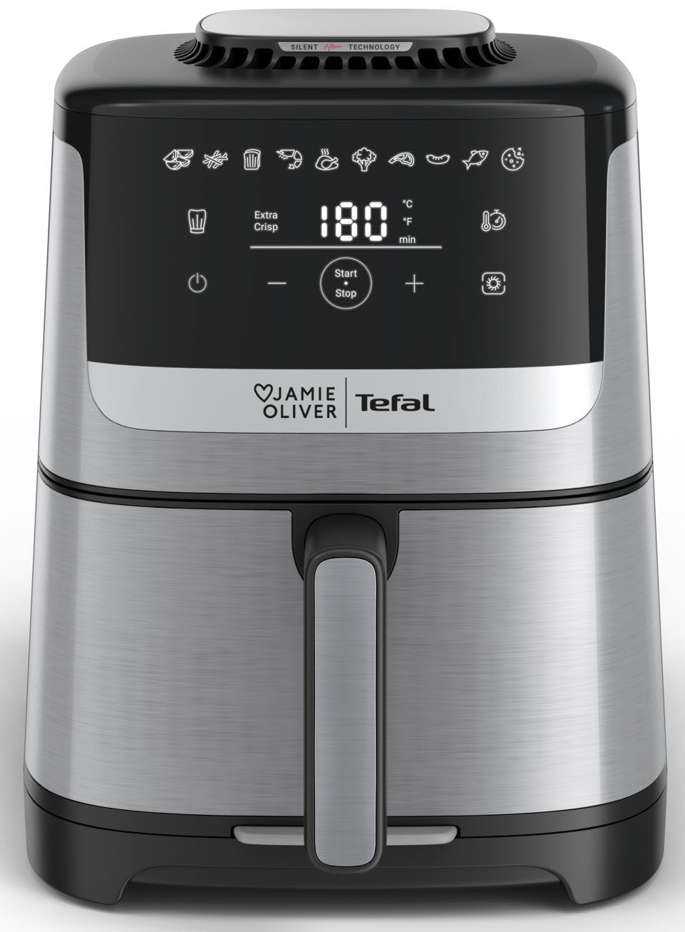 Tefal Heißluftfritteuse Jamie Oliver by Tefal Quiet & Easy, sehr leise dank Silent Technologie, 1670 W, 10 voreingestellte Programme, digitaler Touchscreen, EY55JD