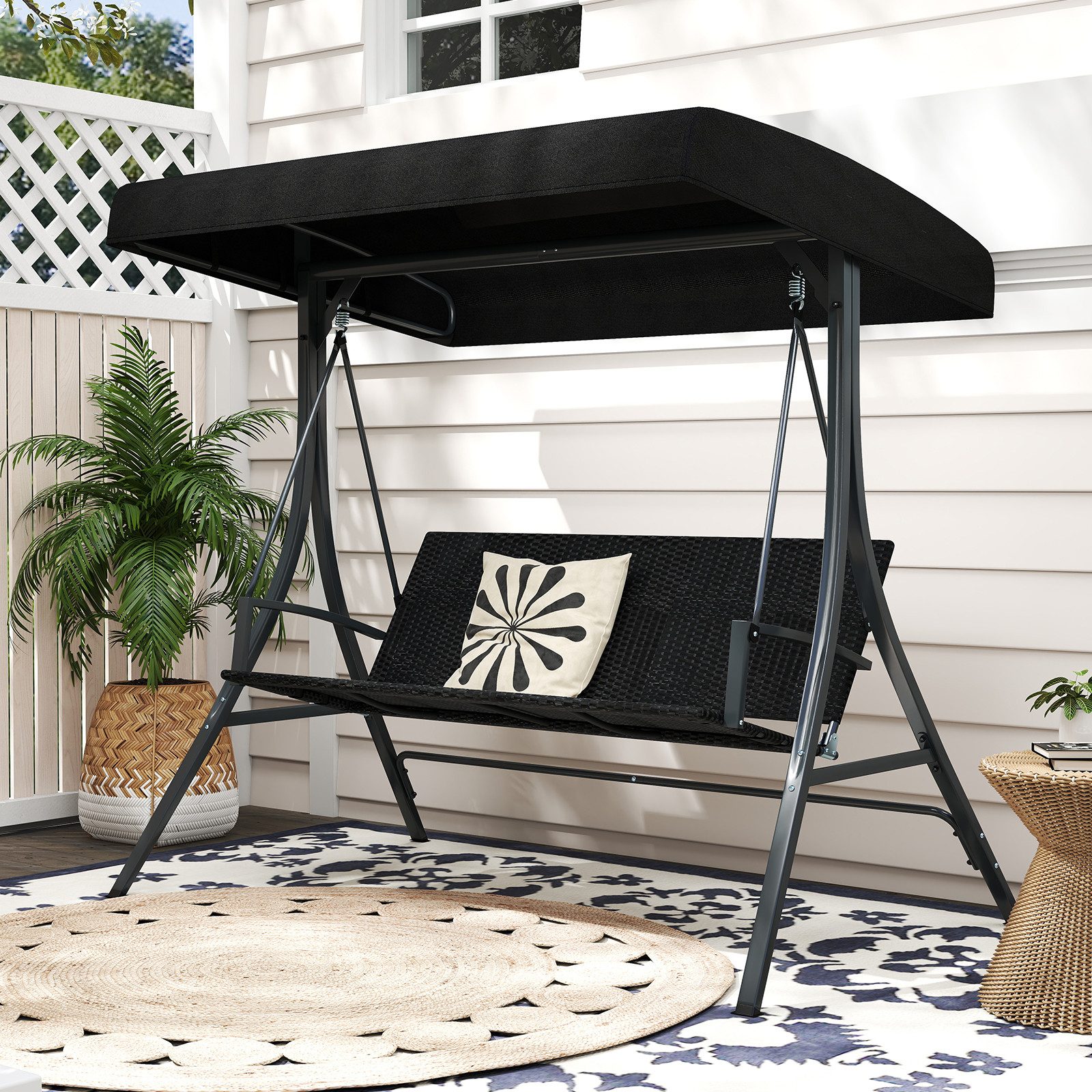 COSTWAY Hollywoodschaukel, 3-Sitzer, Gartenschaukel mit Ständer, 450 kg