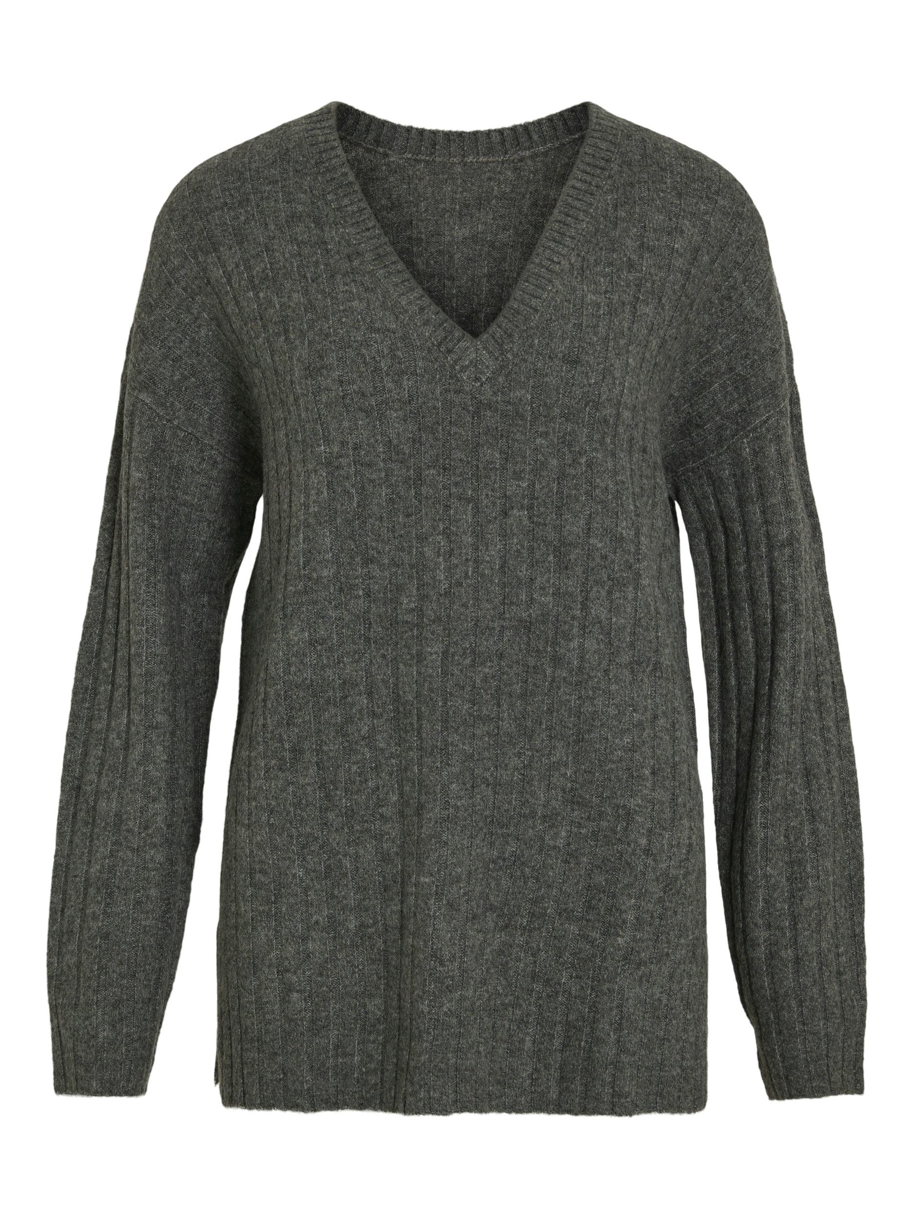 Vila Strandpullover VIMIRAZ L/S REV V-NECK KNIT PULLOVE Medium Grey Melange