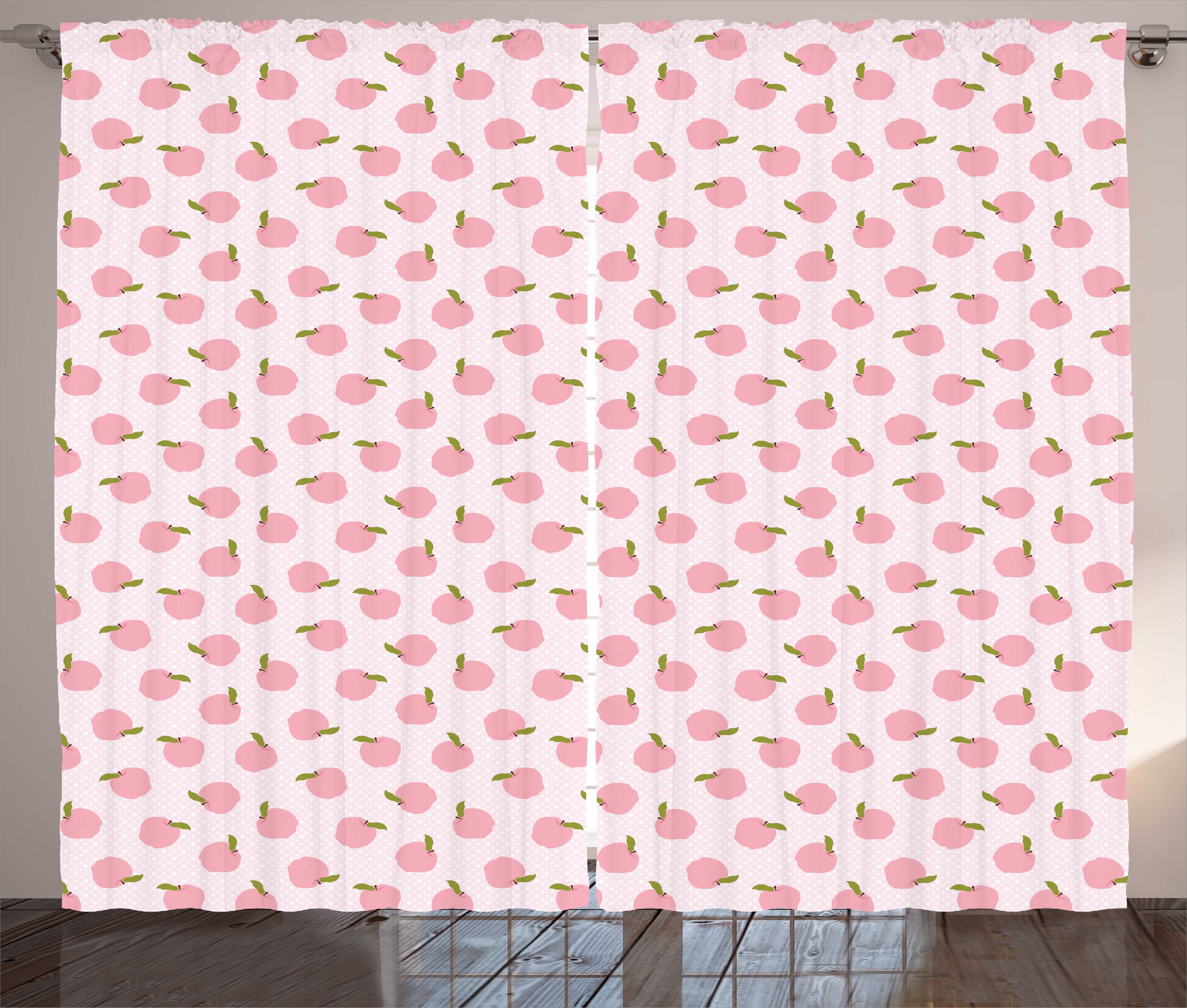 Gardine Schlafzimmer Kräuselband Vorhang mit Schlaufen und Haken, Abakuhaus, Rosa Abstrakte Äpfel auf Tupfen