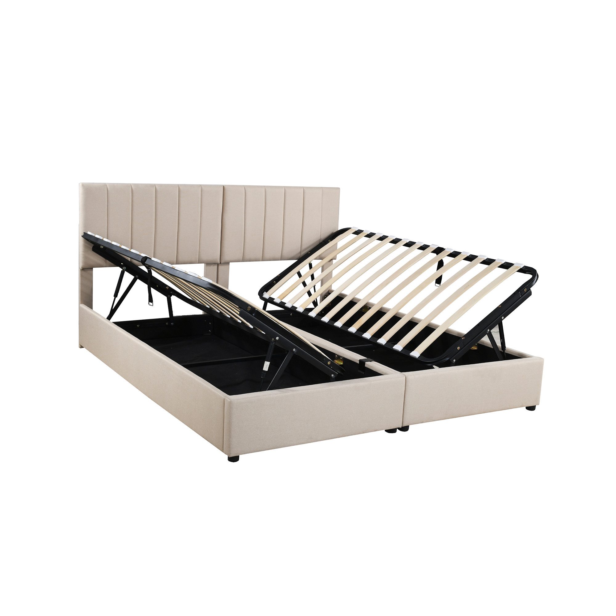 Polsterbett (Doppelbett), hydraulisches Stauraumbett 180x200cm mit verstellbarem Kopfteil Leinen