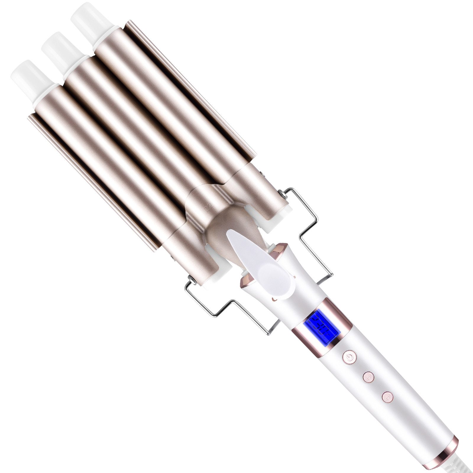 CkeyiN Lockendreher 3 Fässer 22mm Wasserwellen-Lockenstab, 80-230℃ Welleneisen, Turmalin-Keramik-Beschichtung, PTC Heiztechnologie, mit LED-Anzeige Verbrühschutzhalterung