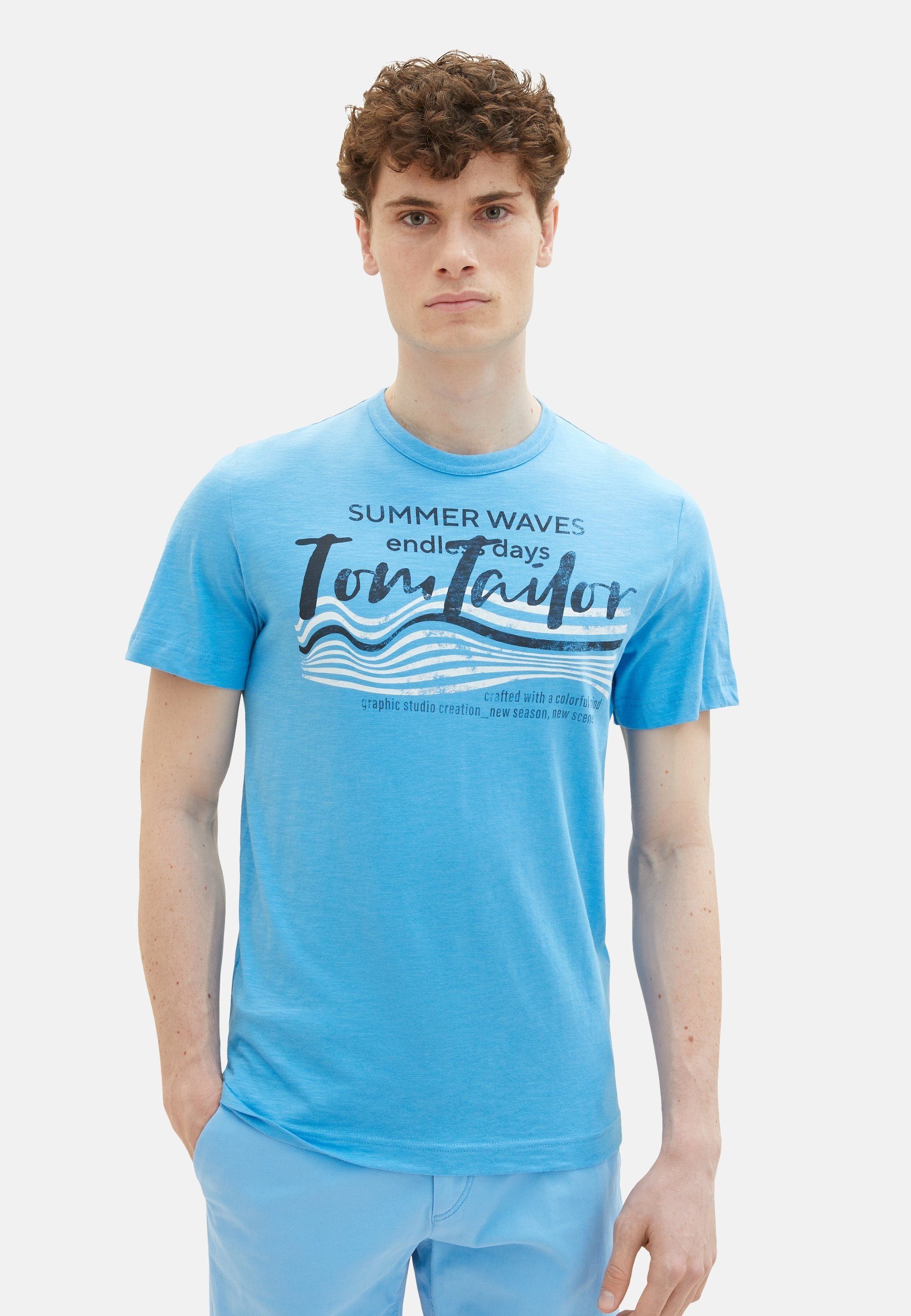 Frontprint blau mit T-Shirt Kurzarmshirt T-Shirt Tailor TOM (1-tlg) TAILOR Tom