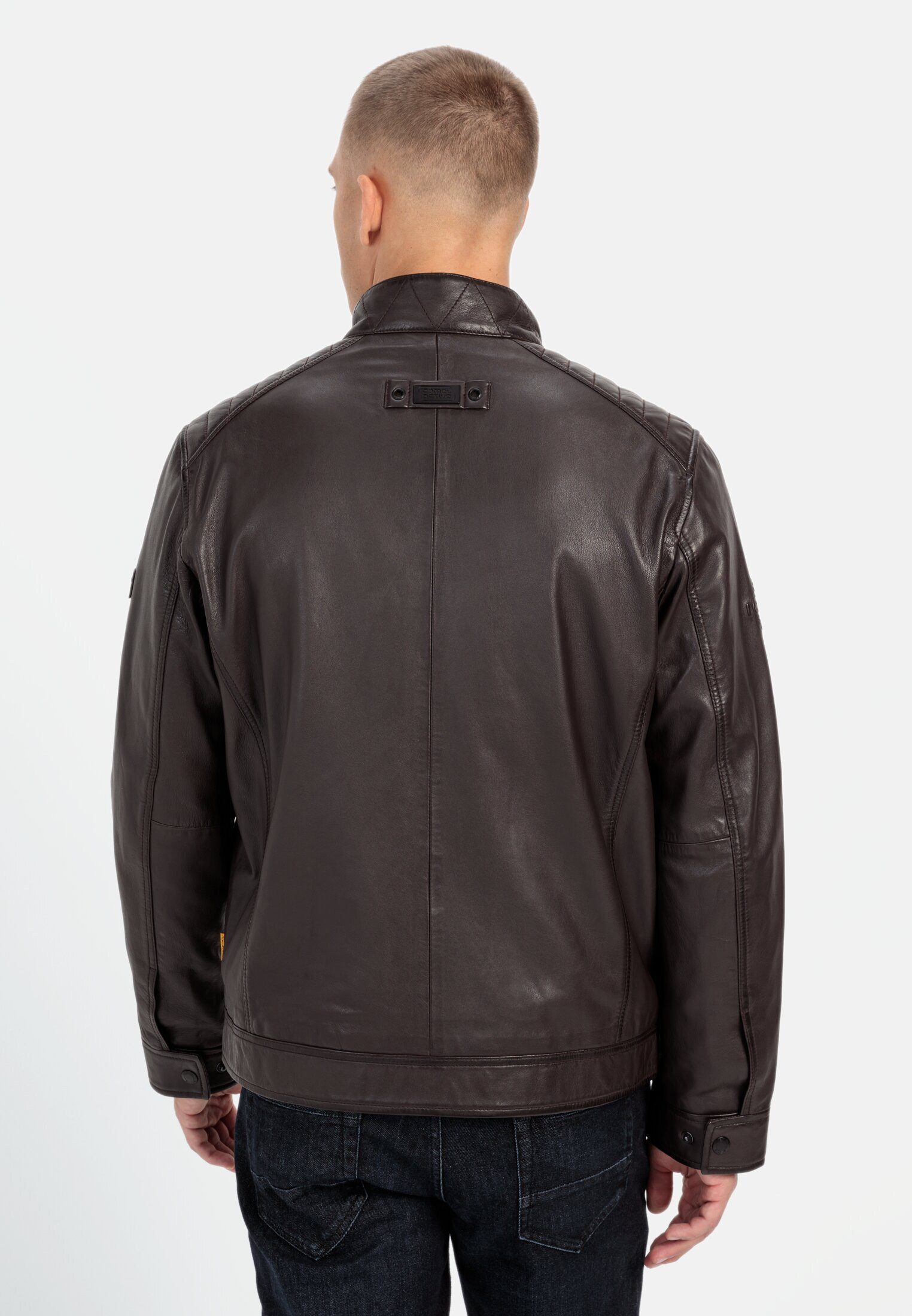 camel active Lederjacke mit Stehkragen Langarm