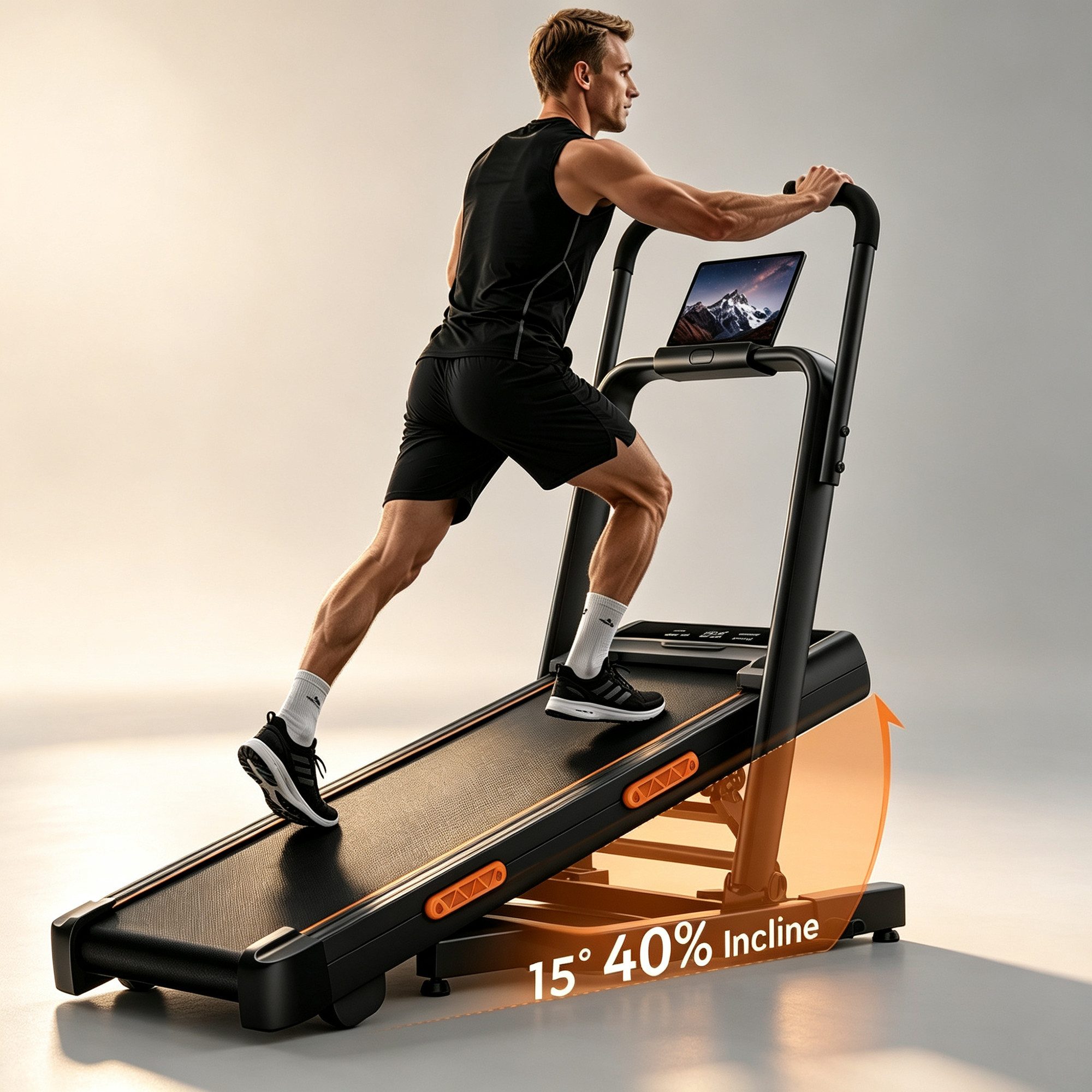 BAYMATE Laufband für Zuhause (130 cm extra lange Handläufe für mehr Stabilität, leiser Betrieb, perfekt fürs Homeoffice, für mehr Stabilität, platzsparendes 15 cm Design), 40 % Steigung, 12 km/h, ideal für Zuhause