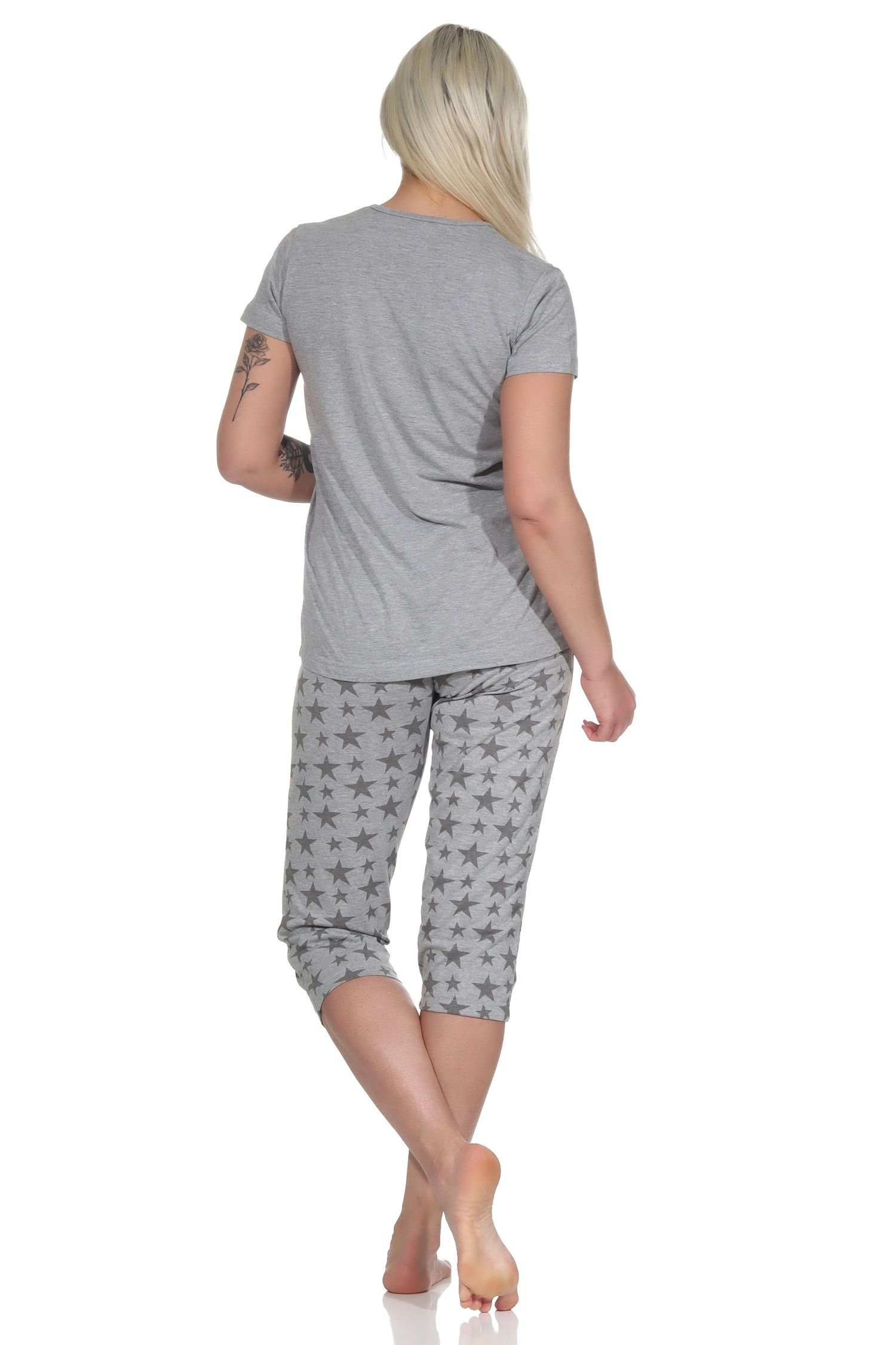 204 Schlafanzug Pyjama, - Pyjama 735 112 Normann Sternen mit 10 Damen grau Capri