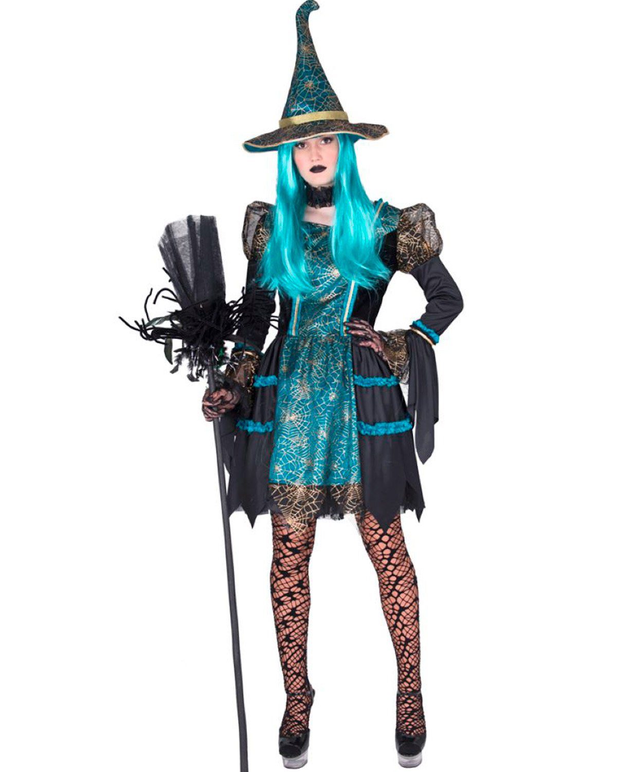 Funny Fashion Hexen-Kostüm Hexenkostüm'Patty' für Damen - Kurz, Petrol