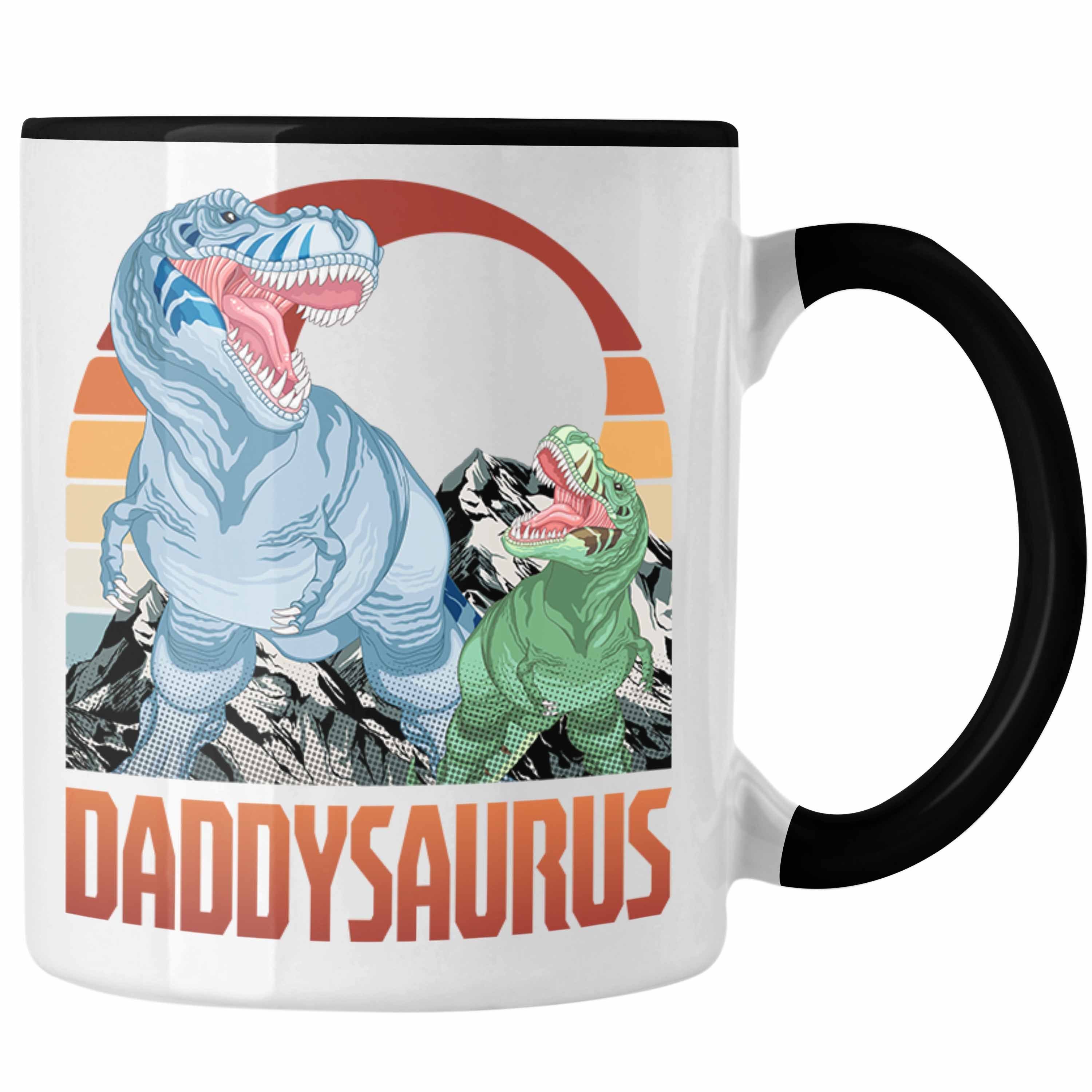 Trendation Tasse Daddysaurus Tasse Geschenk für Vater zum Geburtstag Weihnachten Vatert Schwarz