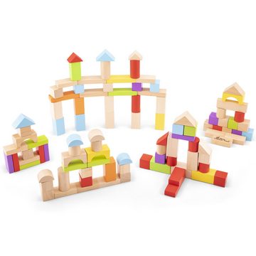 New Classic Toys® Spielwerkbank Holzbausteine bunt 100 Stück aus Holz Kinderspielzeug Holzspielzeug